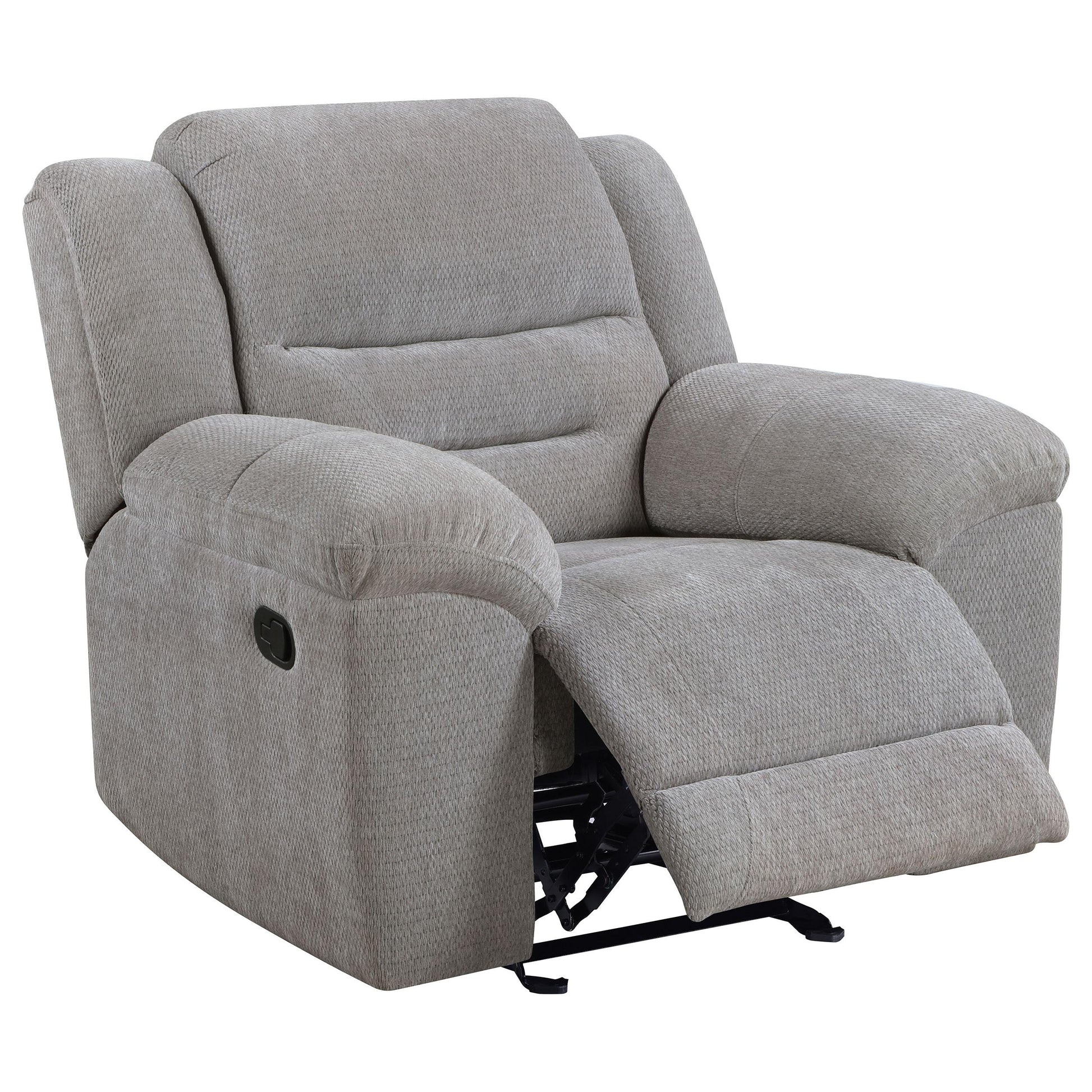  Coaster Furniture Gilson 602553 Chenille Upholstered Glider Recliner Chair - Grey IMAGE 4