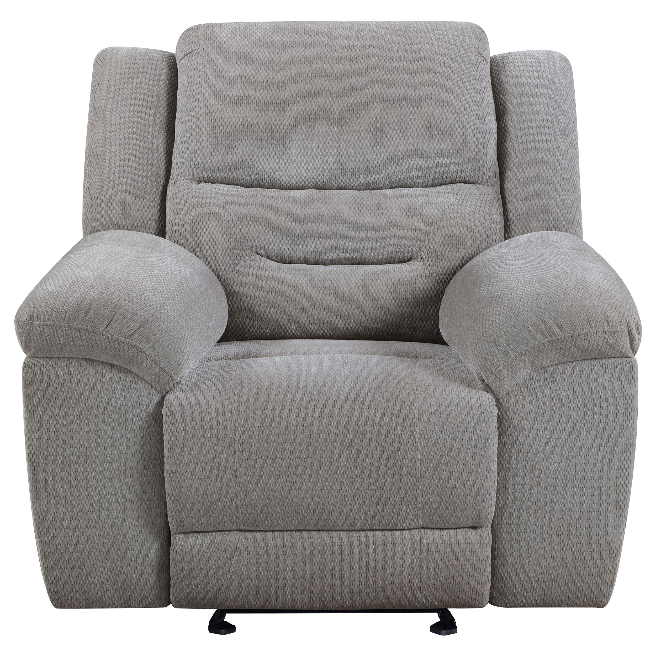  Coaster Furniture Gilson 602553 Chenille Upholstered Glider Recliner Chair - Grey IMAGE 5