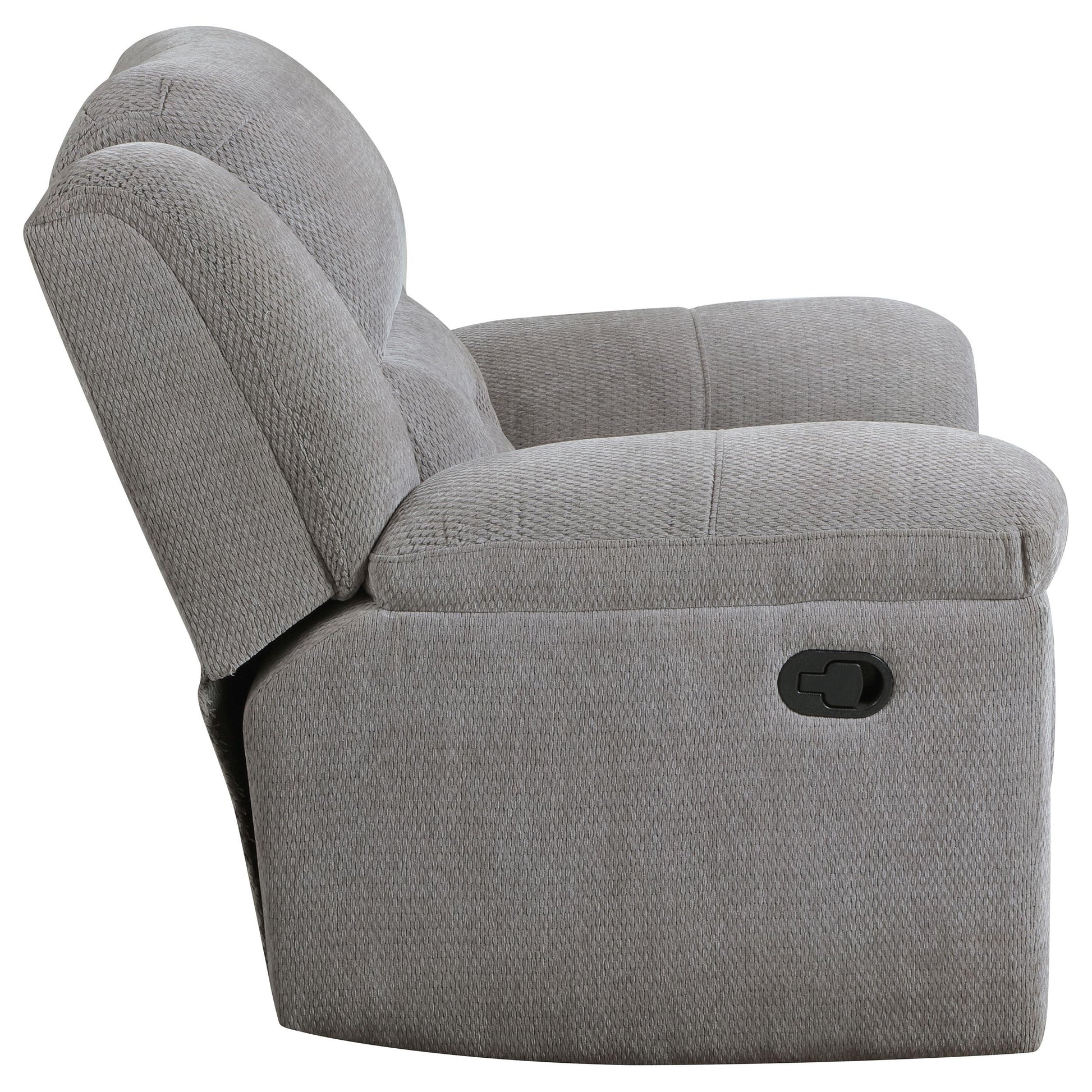  Coaster Furniture Gilson 602553 Chenille Upholstered Glider Recliner Chair - Grey IMAGE 7