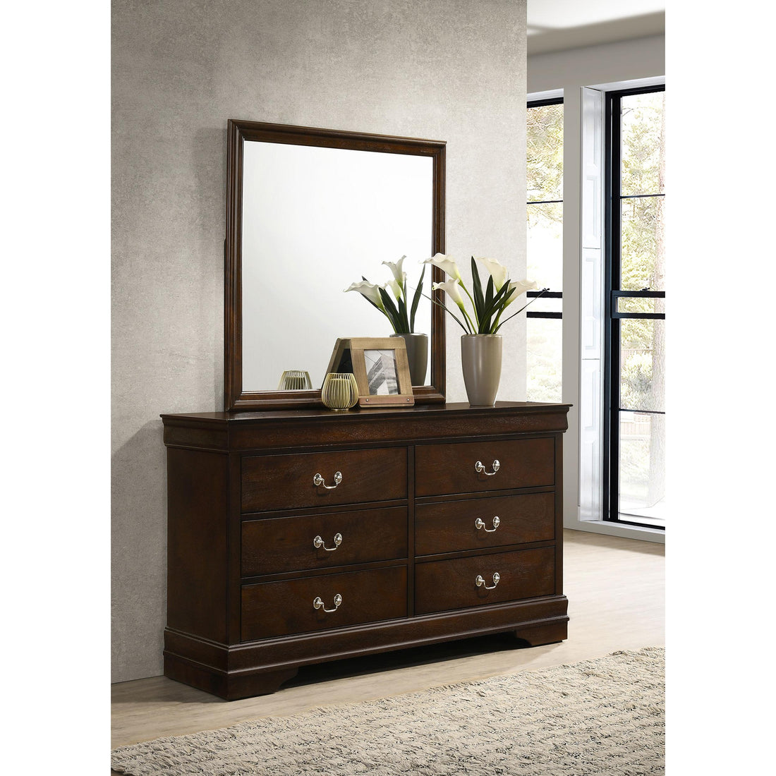  Coaster Furniture Louis Philippe 202413M 6-Drawer Dresser with Mirror - Cappuccino IMAGE 1
