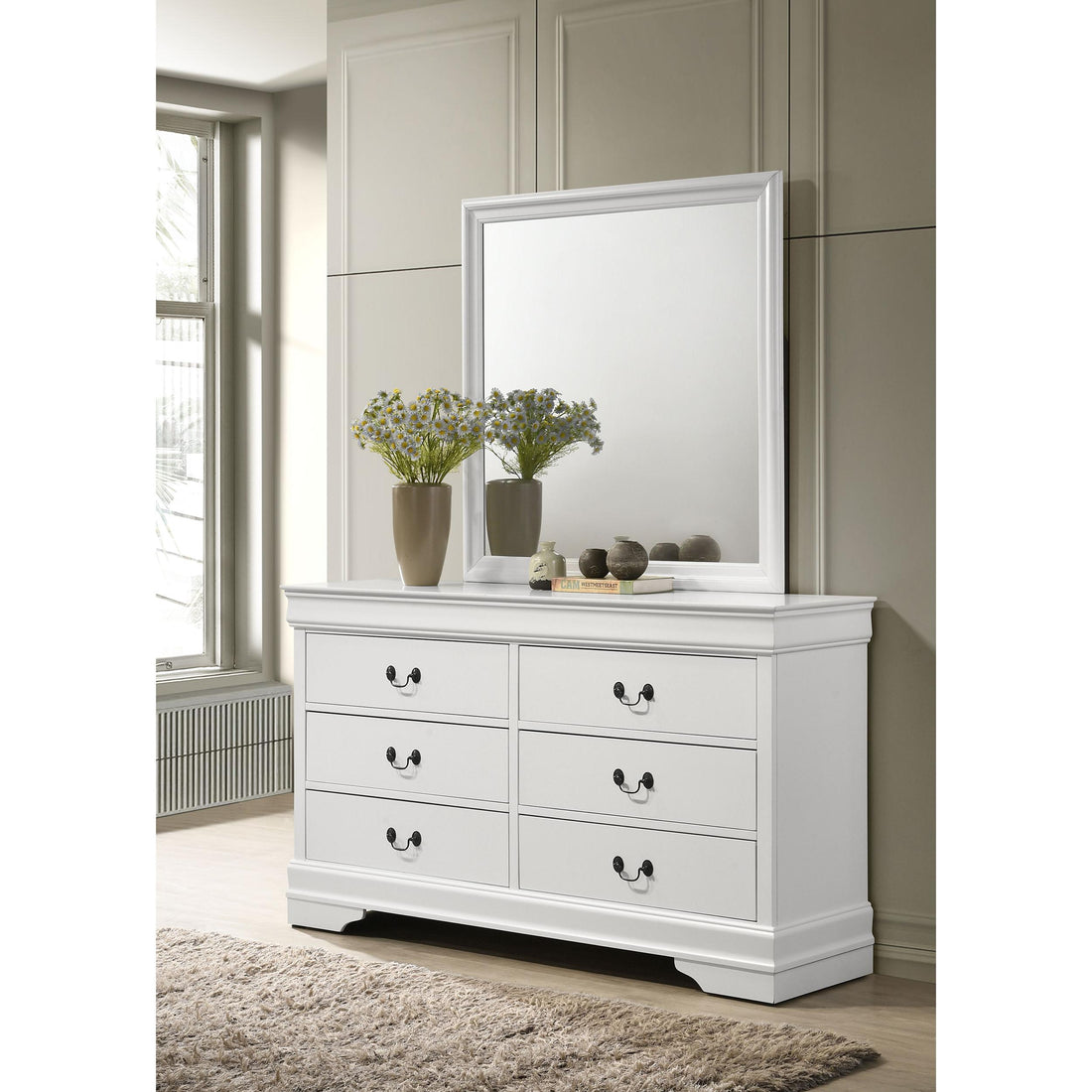  Coaster Furniture Louis Philippe 202443M 6-Drawer Dresser and Mirror - White IMAGE 1