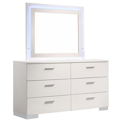  Coaster Furniture Felicity 203503ML 6-Drawer Dresser with LED Mirror - White High Gloss IMAGE 1