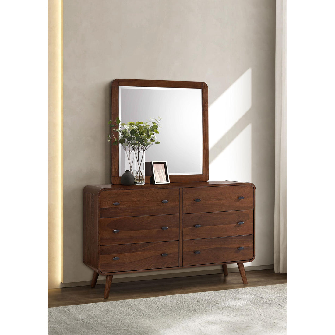  Coaster Furniture Robyn 205133M 6-Drawer Dresser with Mirror - Dark Walnut IMAGE 1