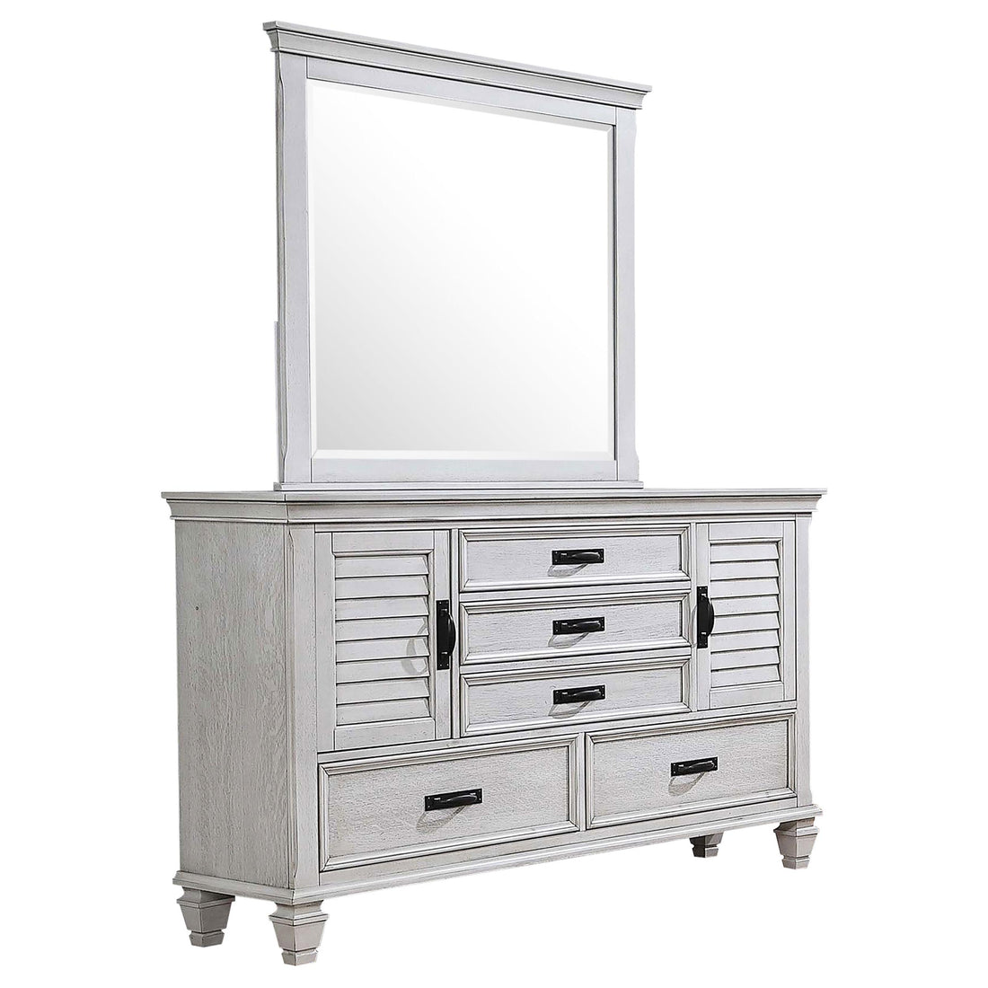  Coaster Furniture Franco 205333M 5-Drawer Dresser with Mirror - Distressed White IMAGE 1