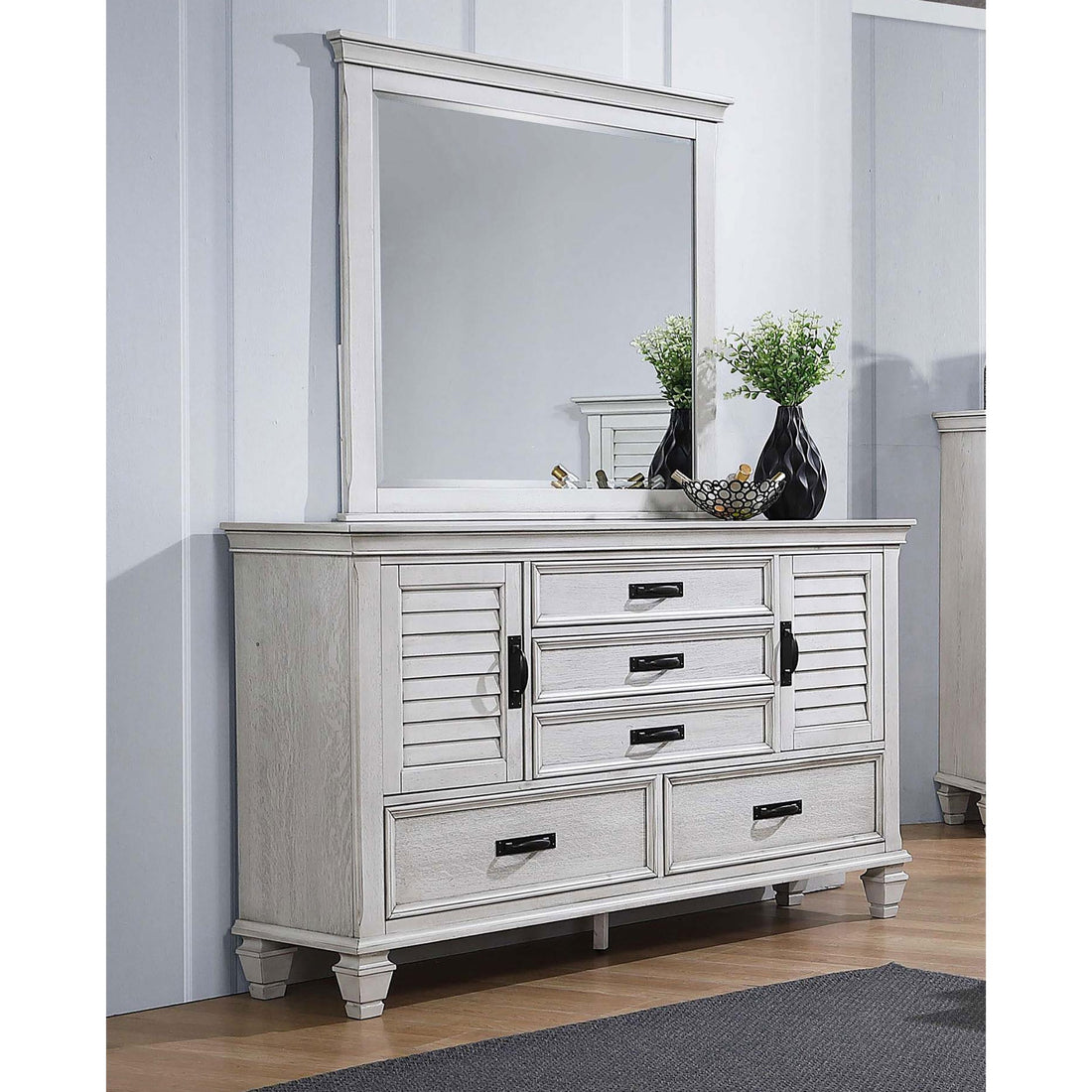  Coaster Furniture Franco 205333M 5-Drawer Dresser with Mirror - Distressed White IMAGE 1