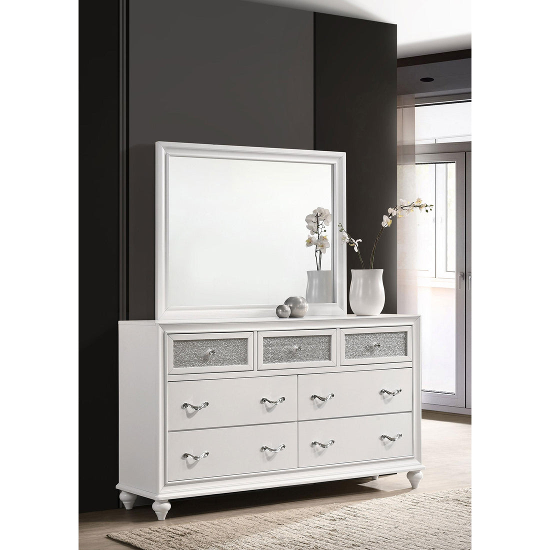  Coaster Furniture Barzini 205893M 7-Drawer Dresser with Mirror - White IMAGE 1
