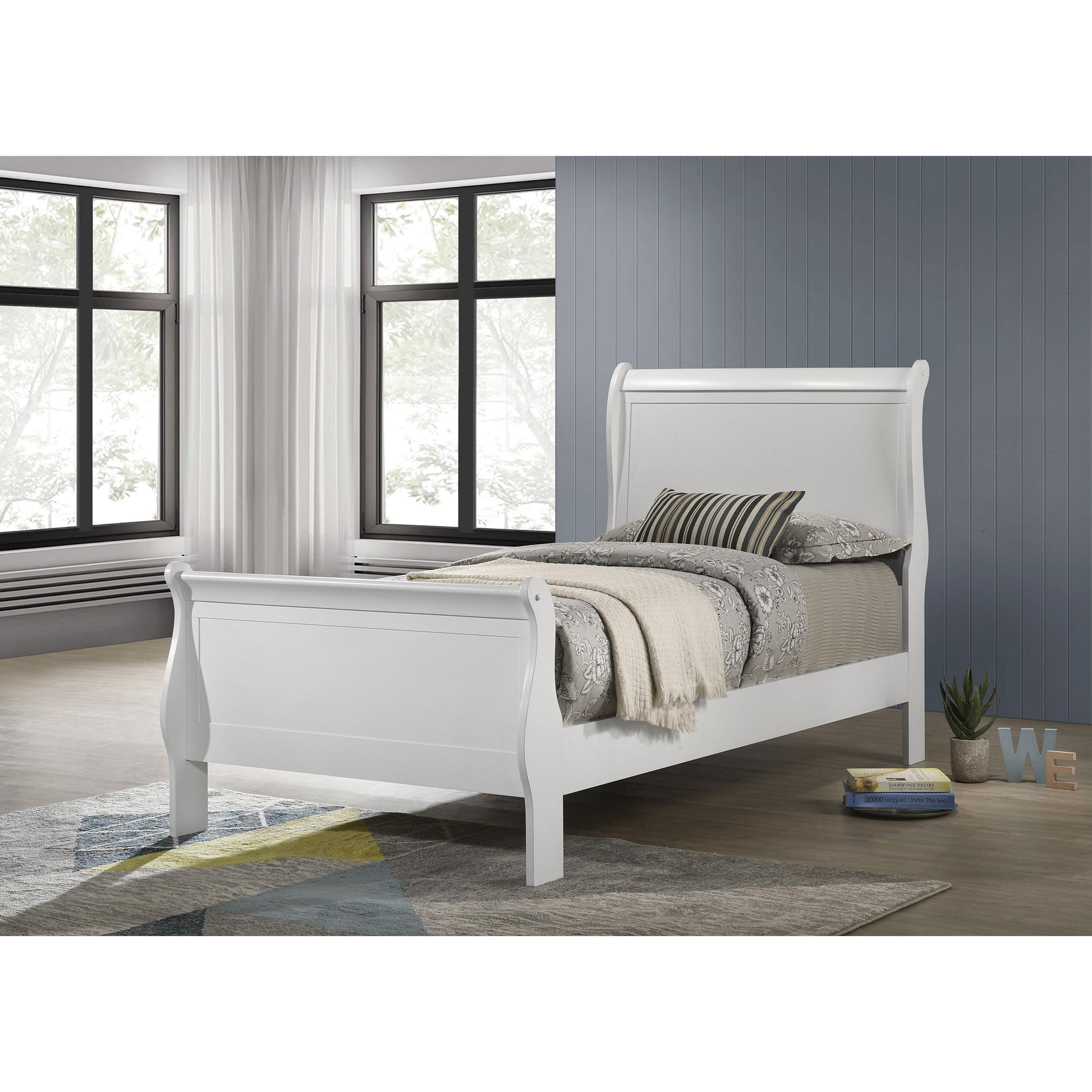  Size_Twin  -- Louis Philippe 202441T 47-inch Twin Sleigh Panel Bed - White IMAGE 2