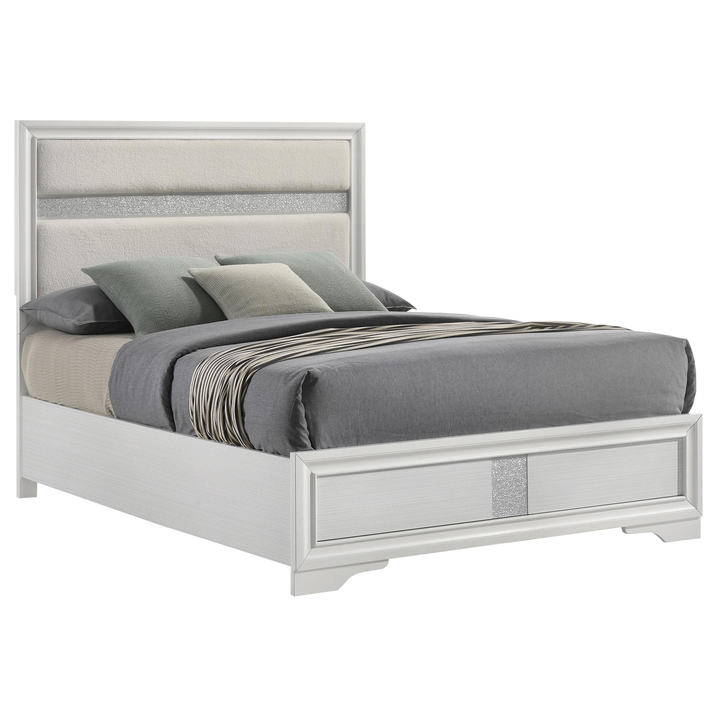  Size_Queen  -- Miranda 205110Q 54-inch Upholstered Queen Panel Bed - White IMAGE 3