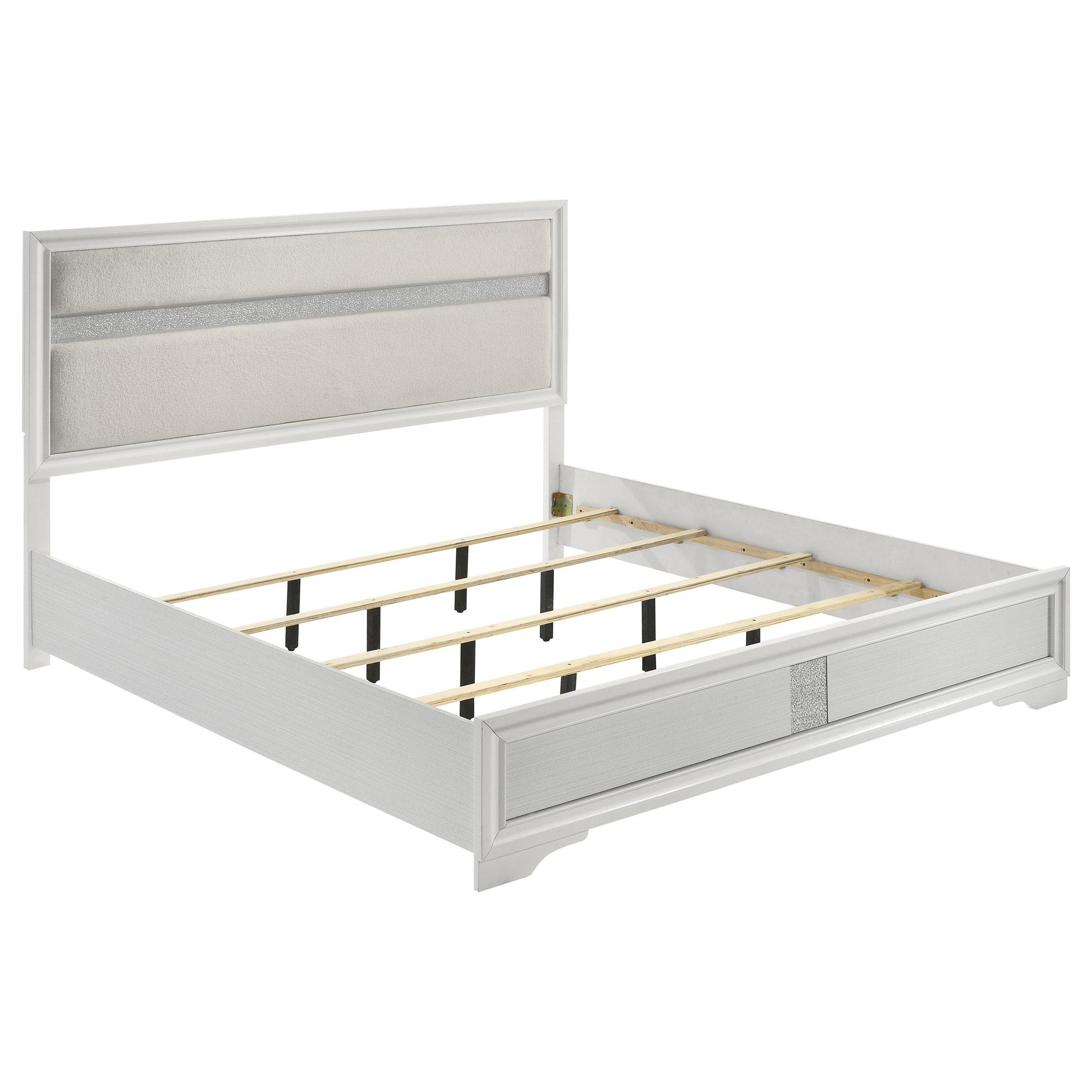  Size_King  -- Miranda 205110KE 54-inch Upholstered Eastern King Panel Bed - White IMAGE 1