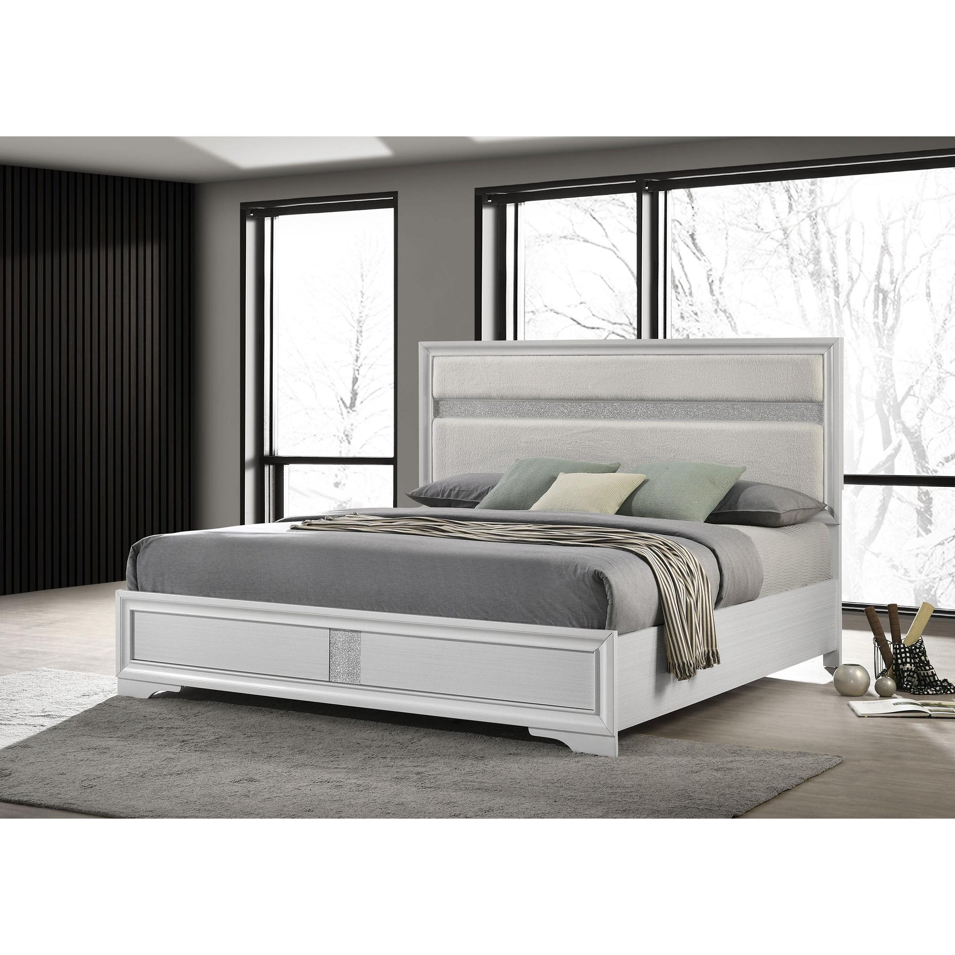  Size_King  -- Miranda 205110KE 54-inch Upholstered Eastern King Panel Bed - White IMAGE 2
