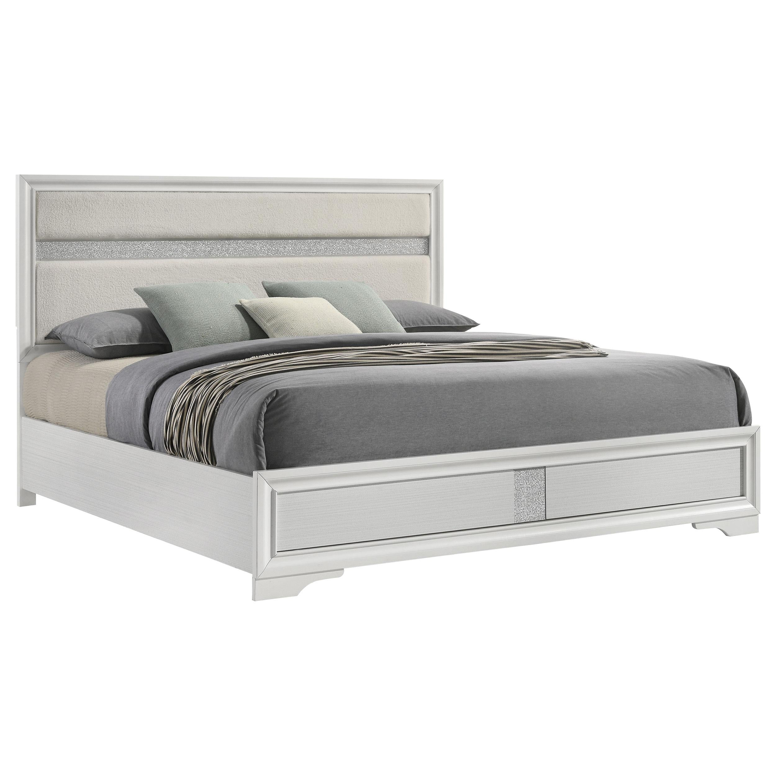  Size_King  -- Miranda 205110KE 54-inch Upholstered Eastern King Panel Bed - White IMAGE 3