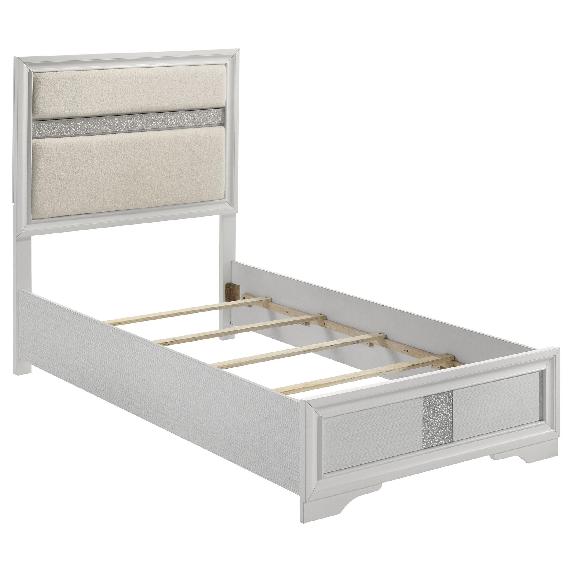  Size_Twin  -- Miranda 205110T 54-inch Upholstered Twin Panel Bed - White IMAGE 1