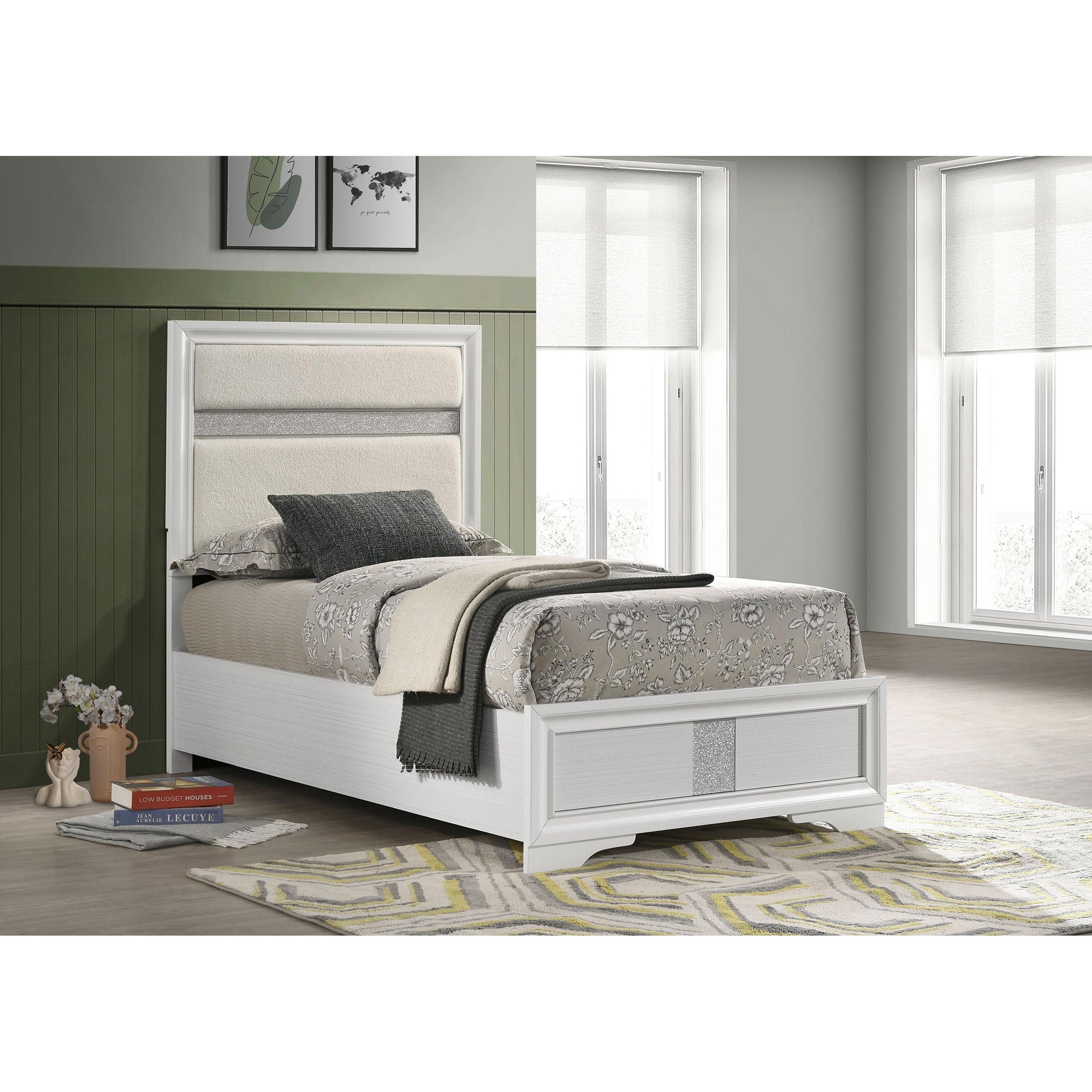  Size_Twin  -- Miranda 205110T 54-inch Upholstered Twin Panel Bed - White IMAGE 2