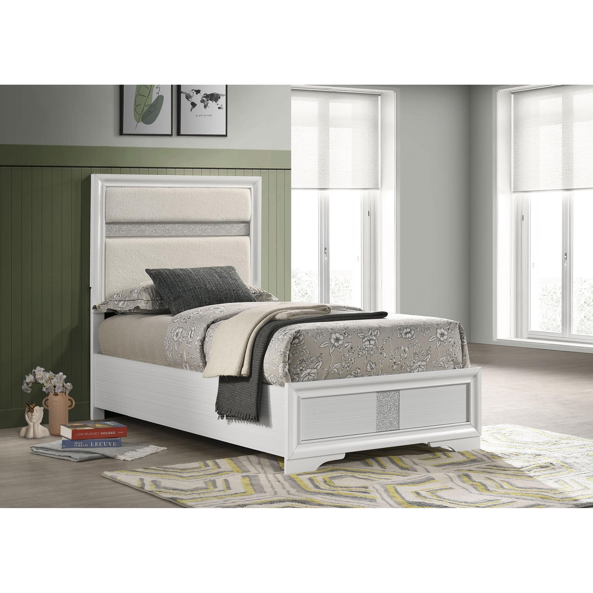  Size_Twin  -- Miranda 205110T 54-inch Upholstered Twin Panel Bed - White IMAGE 2