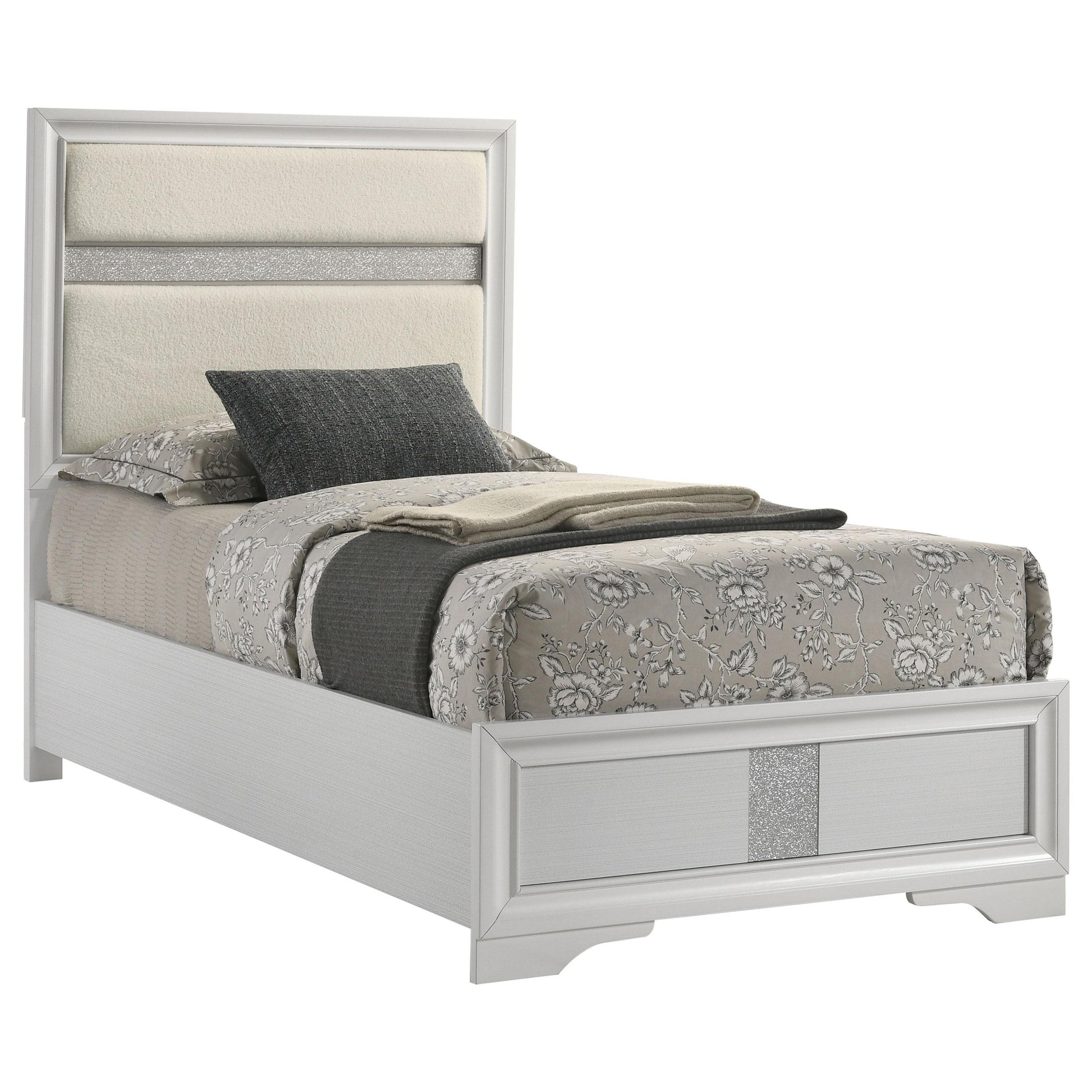  Size_Twin  -- Miranda 205110T 54-inch Upholstered Twin Panel Bed - White IMAGE 3