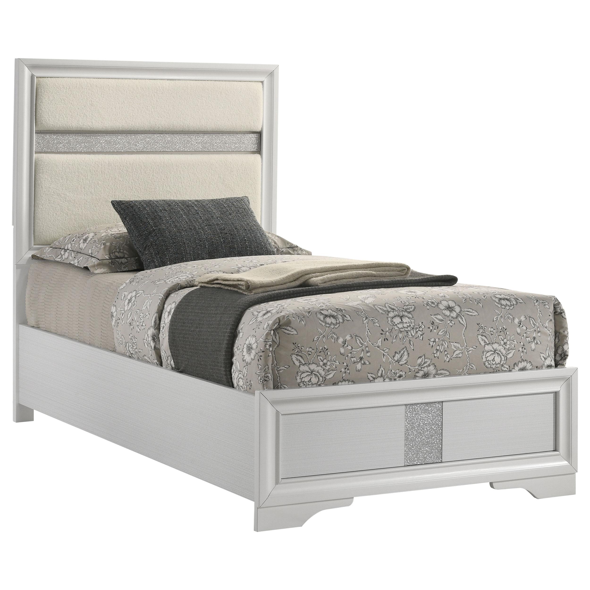  Size_Twin  -- Miranda 205110T 54-inch Upholstered Twin Panel Bed - White IMAGE 3