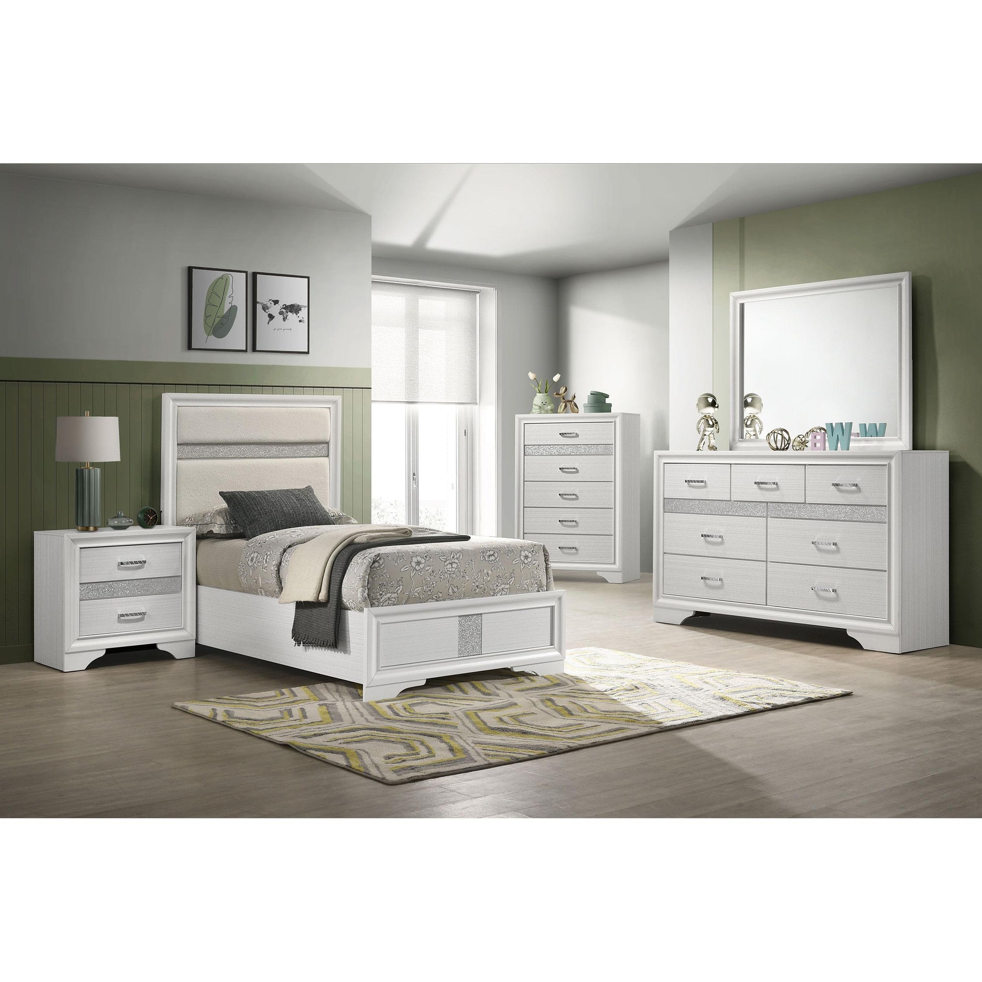  Size_Twin  -- Miranda 205110T 54-inch Upholstered Twin Panel Bed - White IMAGE 5
