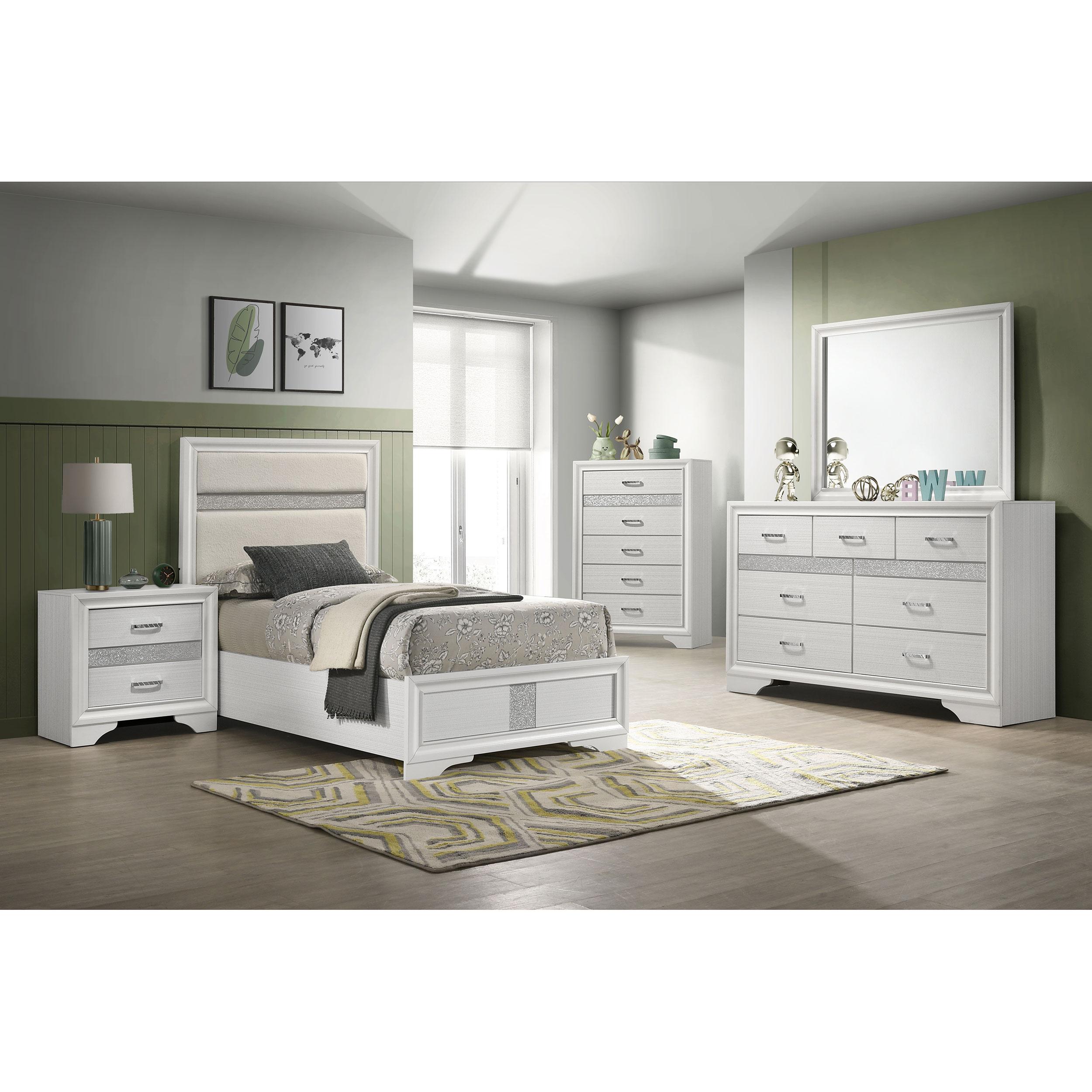  Size_Twin  -- Miranda 205110T 54-inch Upholstered Twin Panel Bed - White IMAGE 5