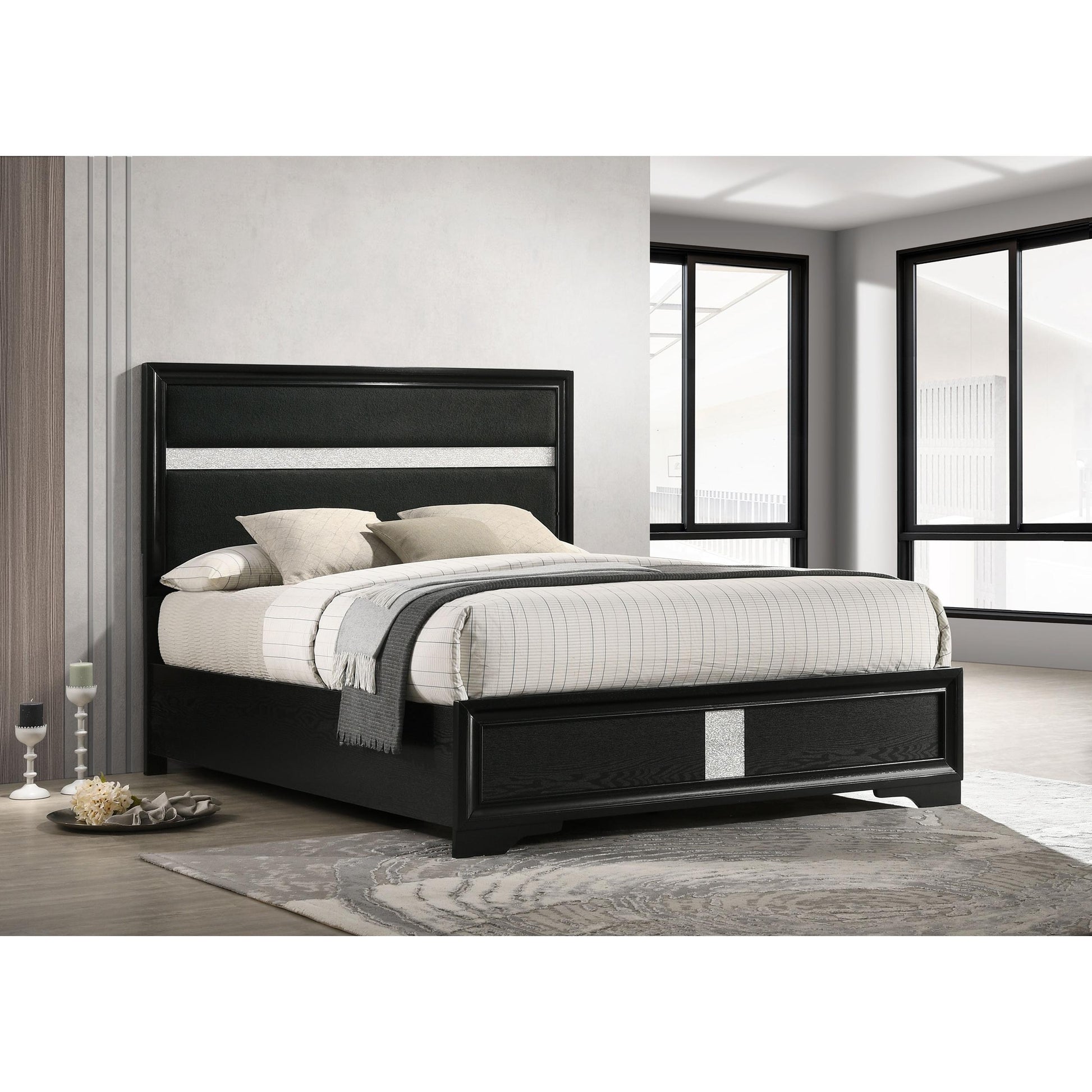  Size_Queen  -- Miranda 206360Q 54-inch Upholstered Queen Panel Bed - Black IMAGE 2