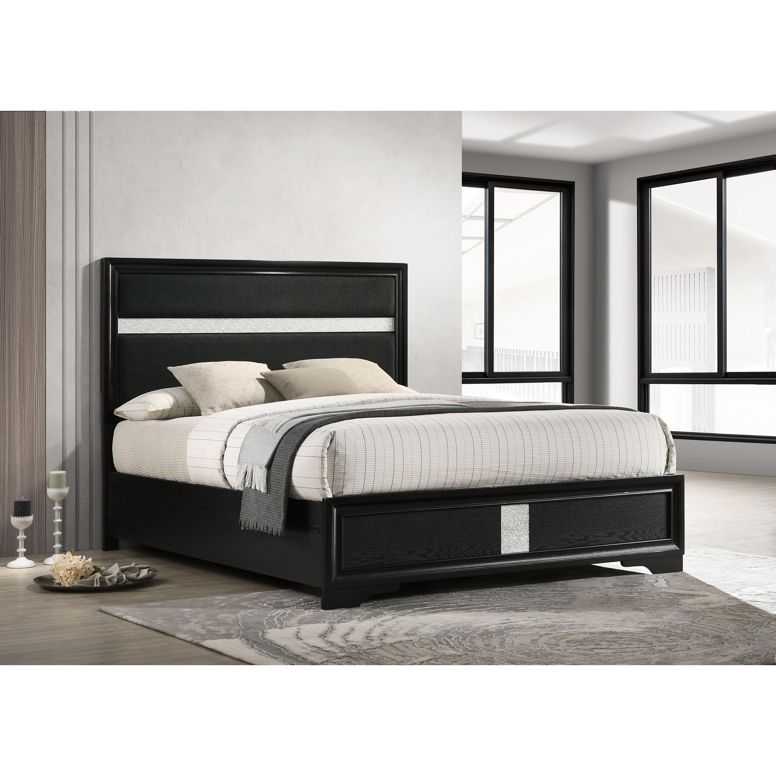  Size_Queen  -- Miranda 206360Q 54-inch Upholstered Queen Panel Bed - Black IMAGE 2