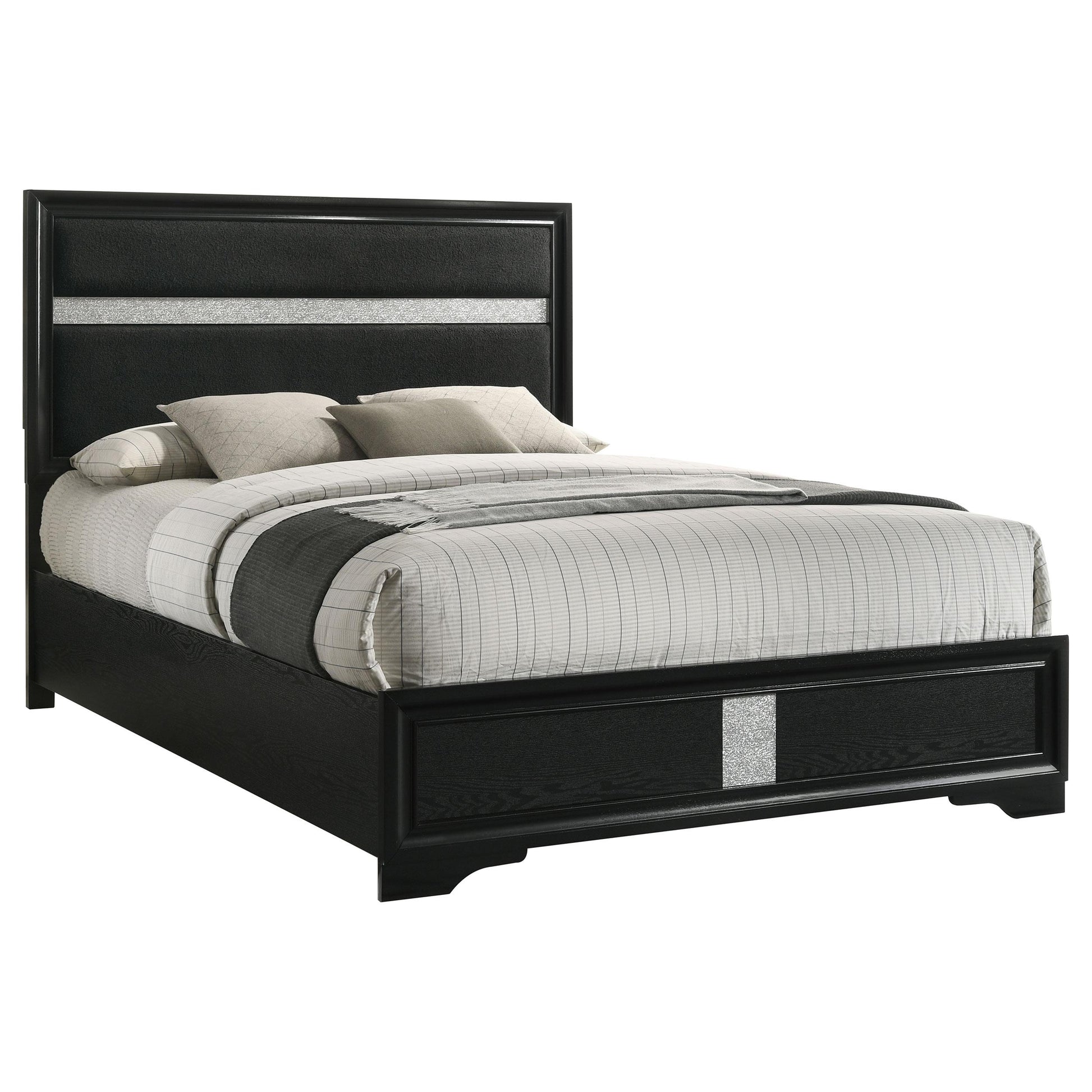  Size_Queen  -- Miranda 206360Q 54-inch Upholstered Queen Panel Bed - Black IMAGE 3