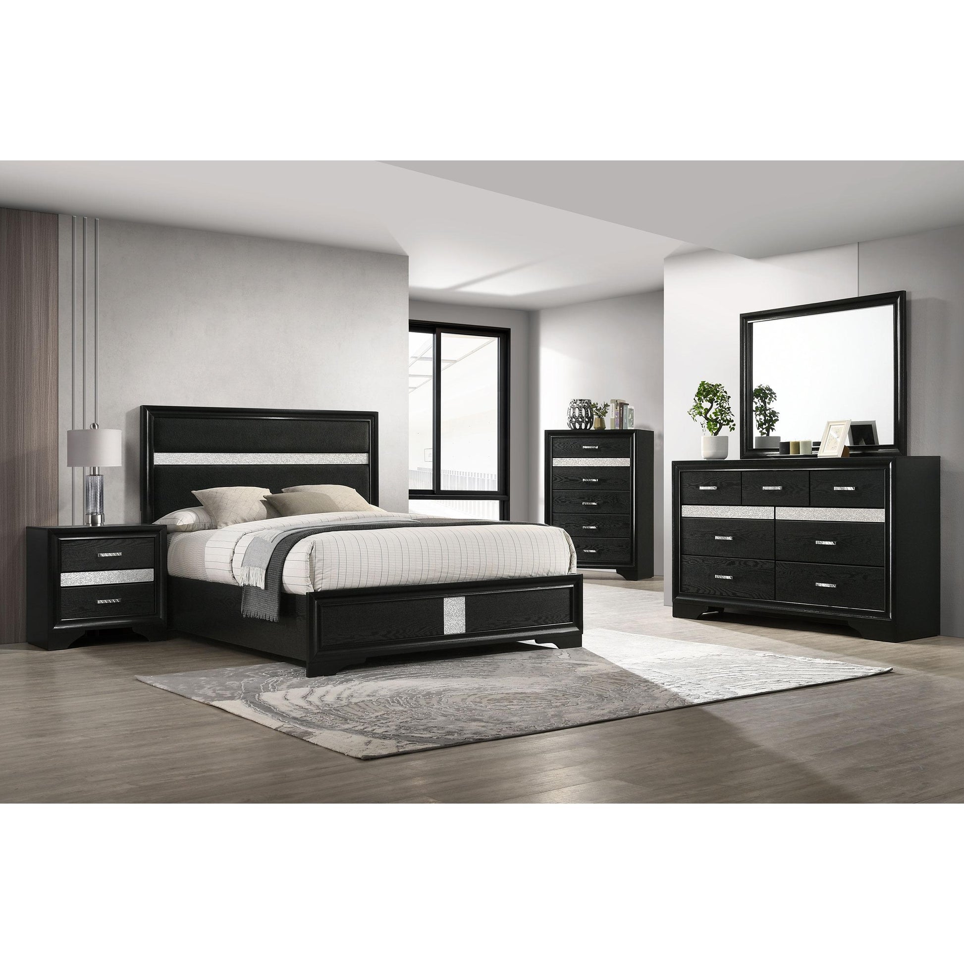 Size_Queen  -- Miranda 206360Q 54-inch Upholstered Queen Panel Bed - Black IMAGE 5