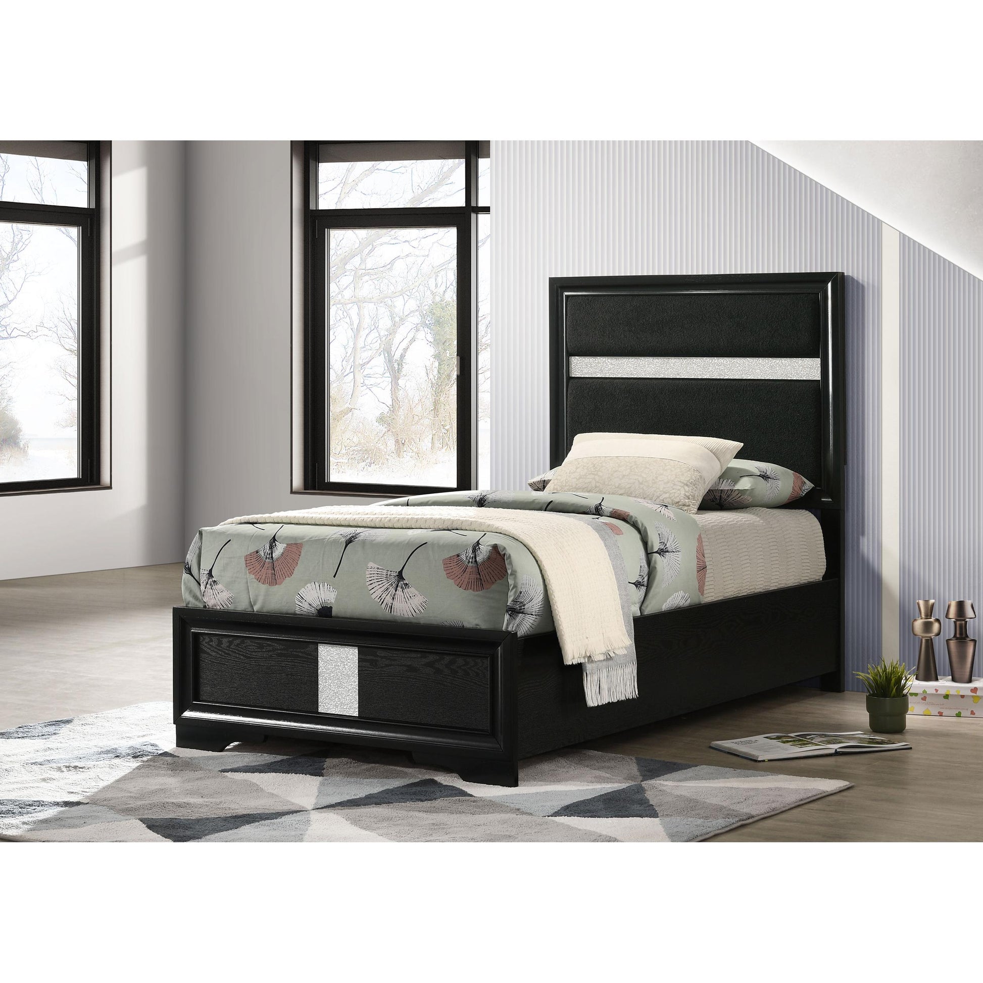  Size_Twin  -- Miranda 206360T 54-inch Upholstered Twin Panel Bed - Black IMAGE 2