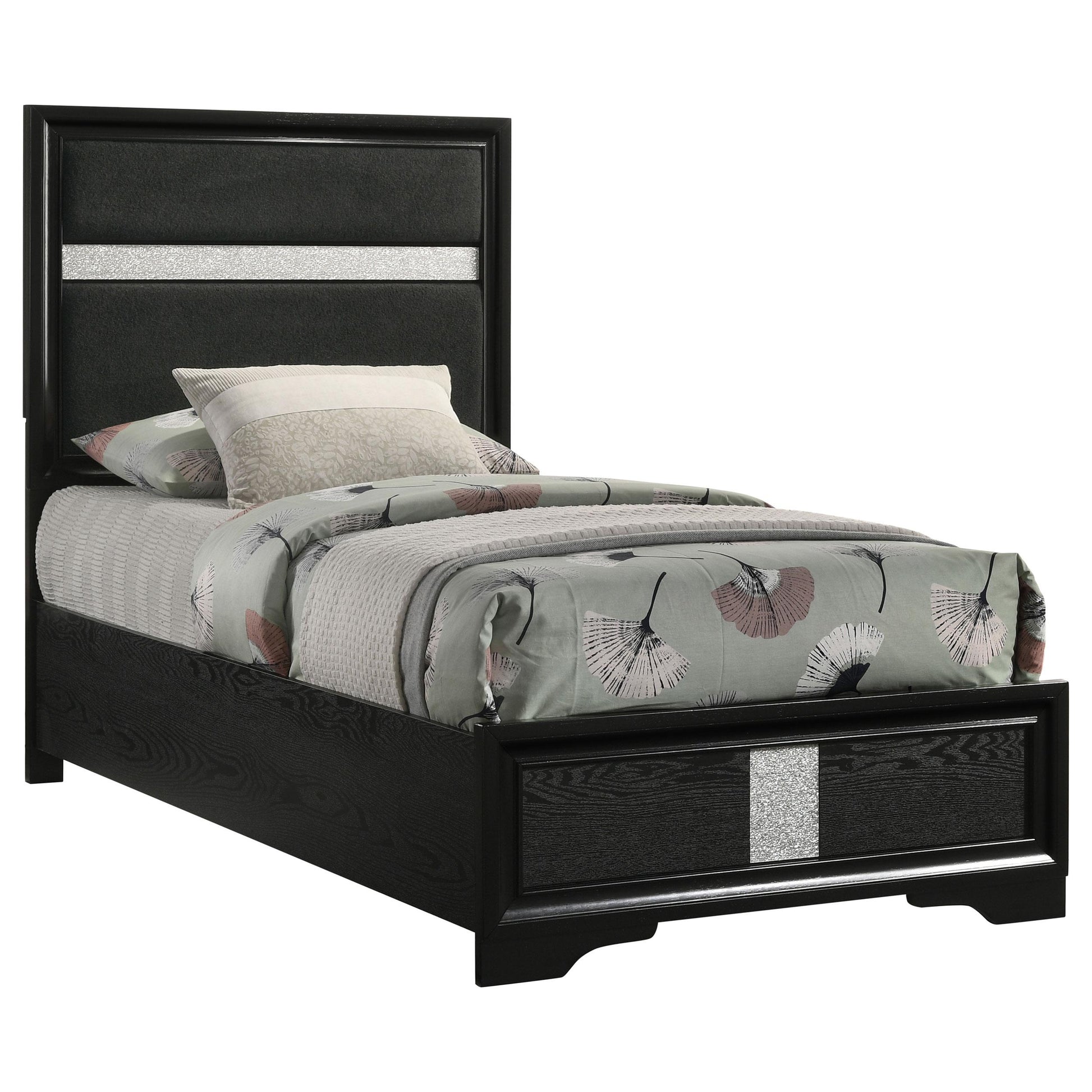  Size_Twin  -- Miranda 206360T 54-inch Upholstered Twin Panel Bed - Black IMAGE 3