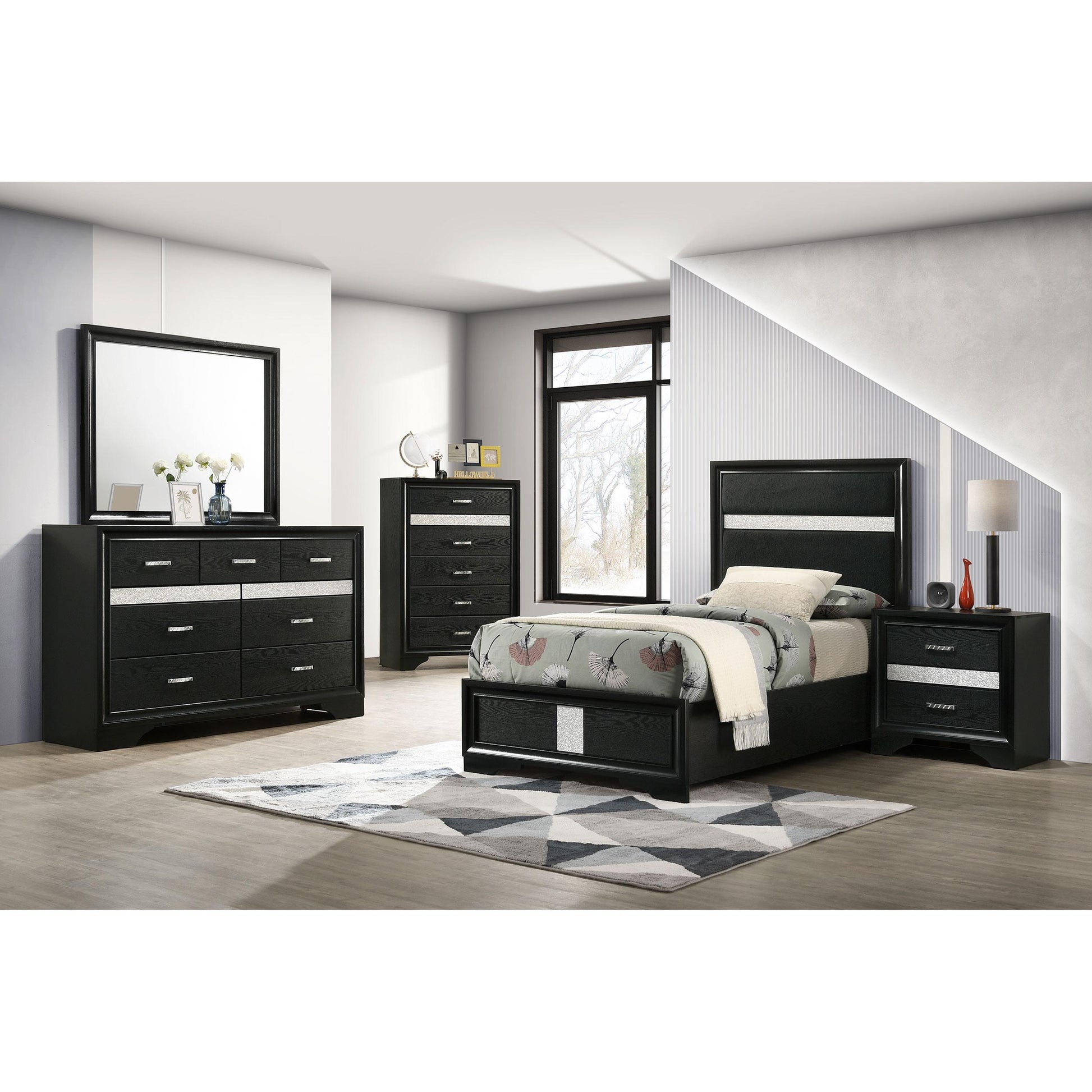  Size_Twin  -- Miranda 206360T 54-inch Upholstered Twin Panel Bed - Black IMAGE 5