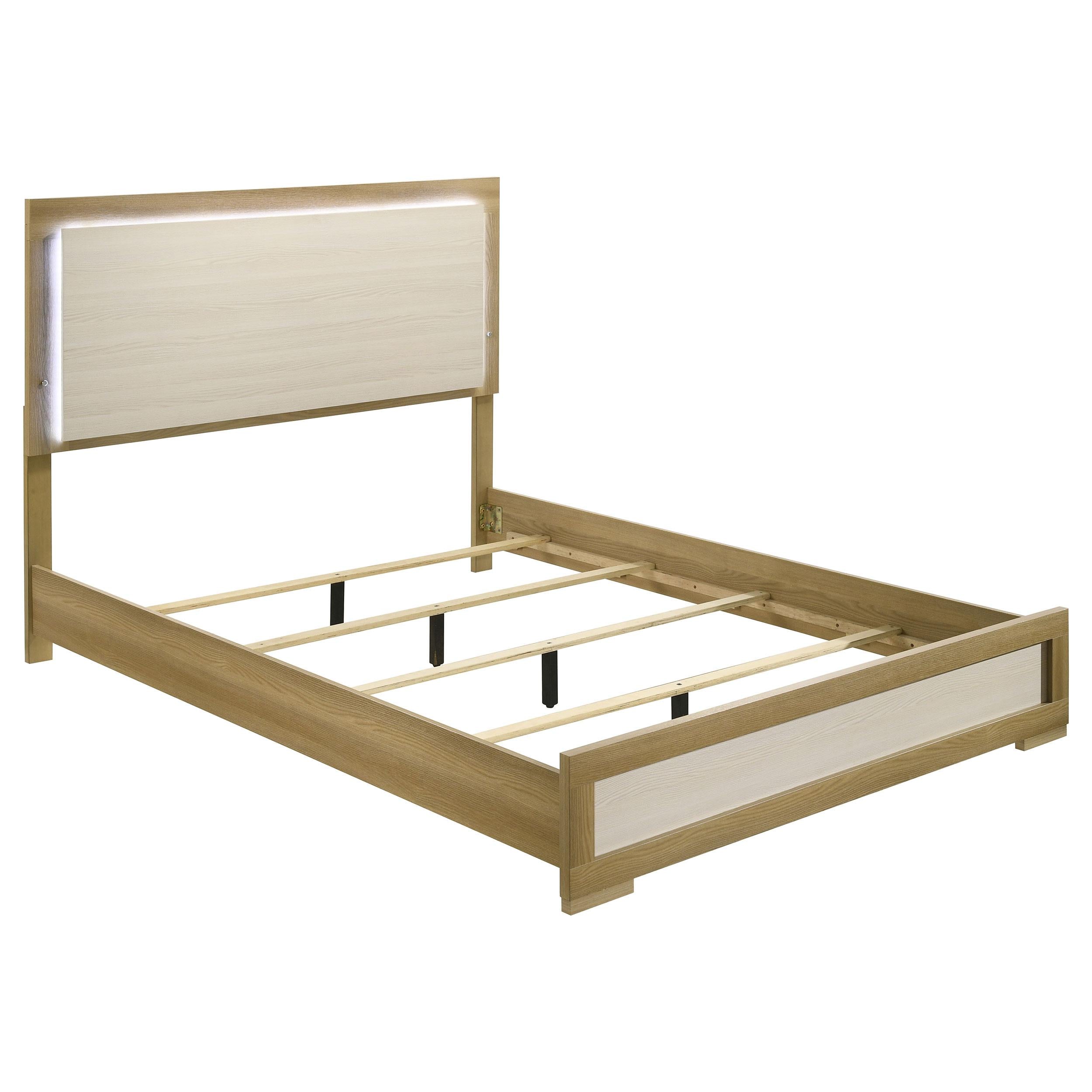  Size_Queen  -- Hyland 215651Q Wood Queen LED Panel Bed - Natural and White IMAGE 1