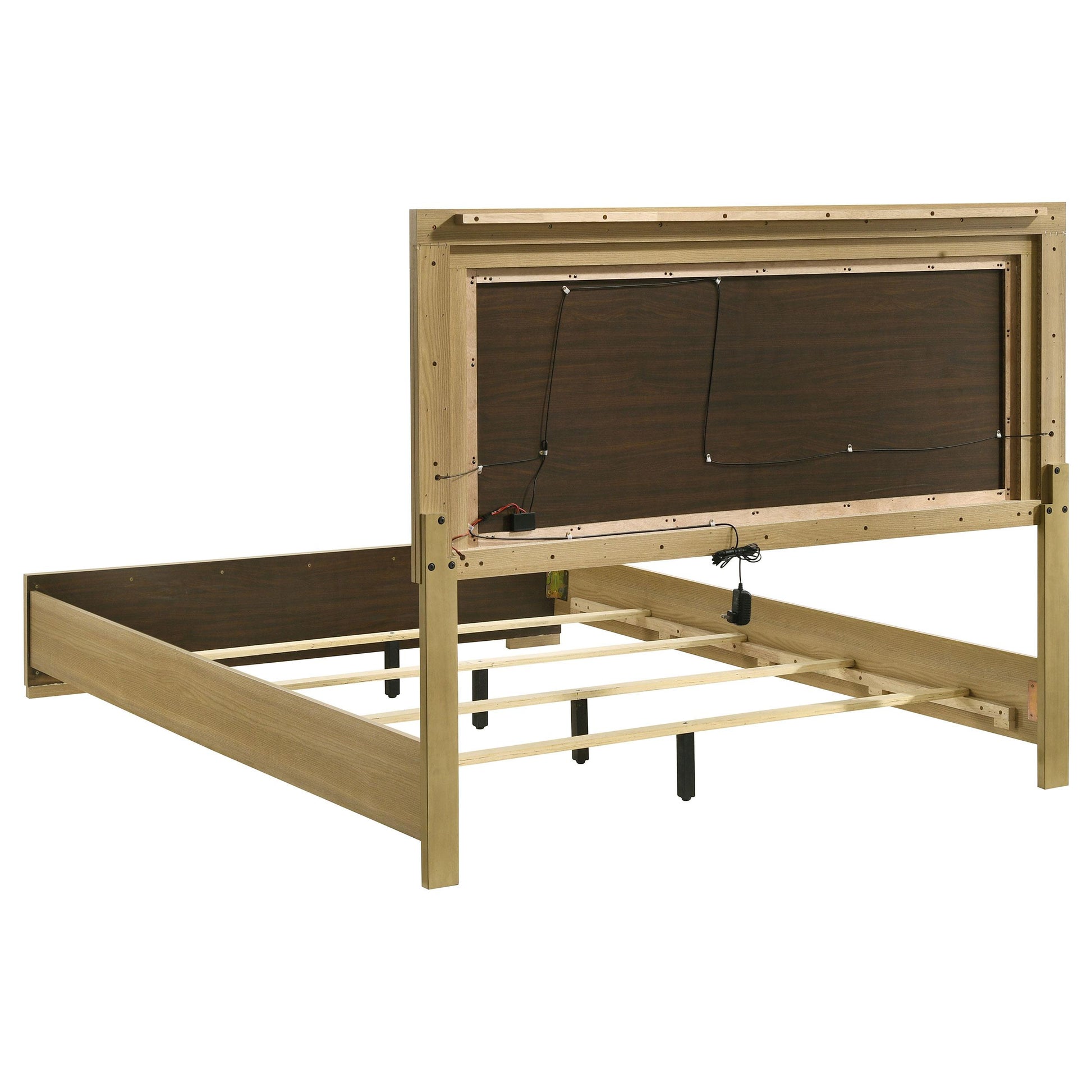  Size_Queen  -- Hyland 215651Q Wood Queen LED Panel Bed - Natural and White IMAGE 4