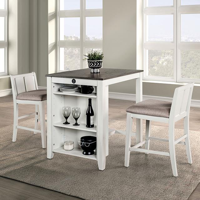  Furniture of America Lescles FM3423WH-PT-3PK 3 Pc Counter Ht Set (1 Table + 2 Chairs) IMAGE 1