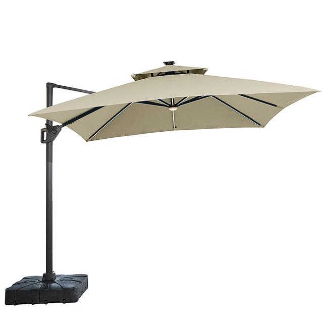  Furniture of America Sano LA-A015BG+BASE 10 Ft Square Umbrella w/ Double Top w/ LED Light + 37" Large Base IMAGE 1