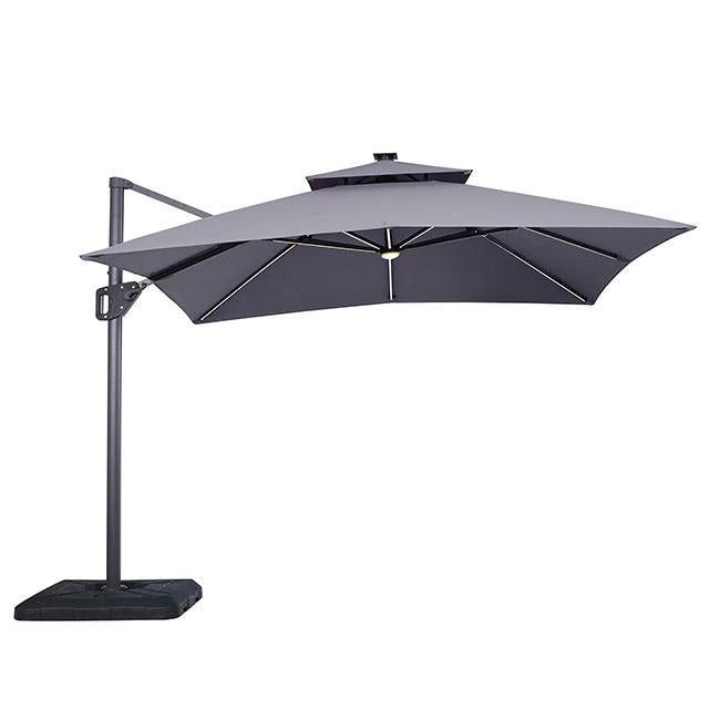  Furniture of America Sano LA-A015GY+BASE 10 Ft Square Umbrella w/ Double Top w/ LED Light + 37" Large Base IMAGE 1