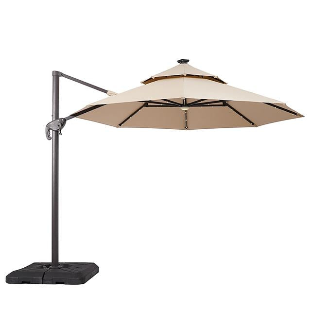 Furniture of America Nuti LA-A031BG+BASE 10 Ft Round Umbrella w/ LED Light + 37" Large Base IMAGE 1