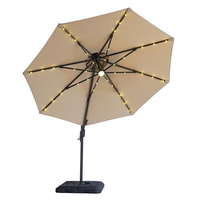  Furniture of America Nuti LA-A031BG+BASE 10 Ft Round Umbrella w/ LED Light + 37" Large Base IMAGE 1