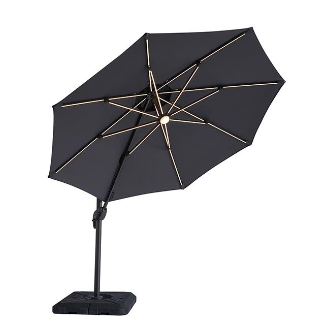  Furniture of America Nuti LA-A031GY+BASE 10 Ft Round Umbrella w/ LED Light + 37" Large Base IMAGE 2