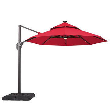  Furniture of America Nuti LA-A031RD+BASE 10 Ft Round Umbrella w/ LED Light + 37" Large Base IMAGE 1
