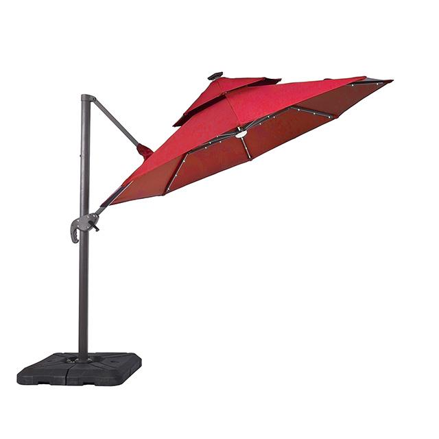  Furniture of America Nuti LA-A031RD+BASE 10 Ft Round Umbrella w/ LED Light + 37" Large Base IMAGE 2