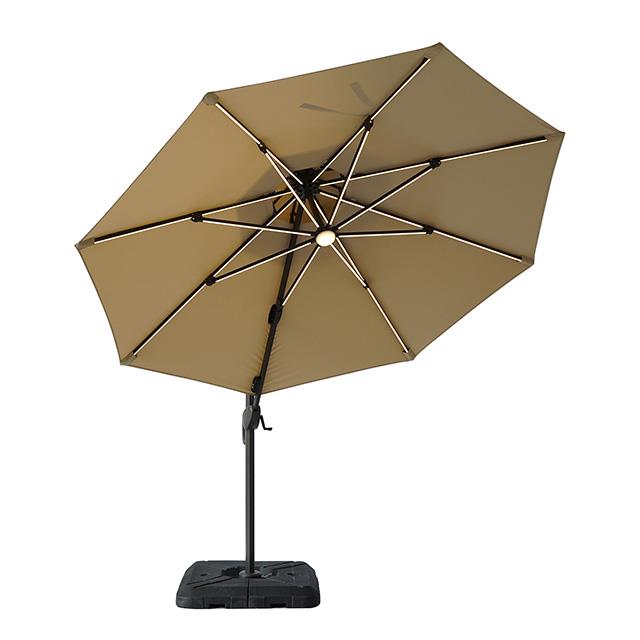  Furniture of America Fera LA-A032BG+BASE 10 Ft Round Umbrella w/ LED Bulb + 37" Large Base IMAGE 1