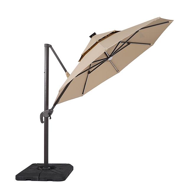  Furniture of America Fera LA-A032BG+BASE 10 Ft Round Umbrella w/ LED Bulb + 37" Large Base IMAGE 5