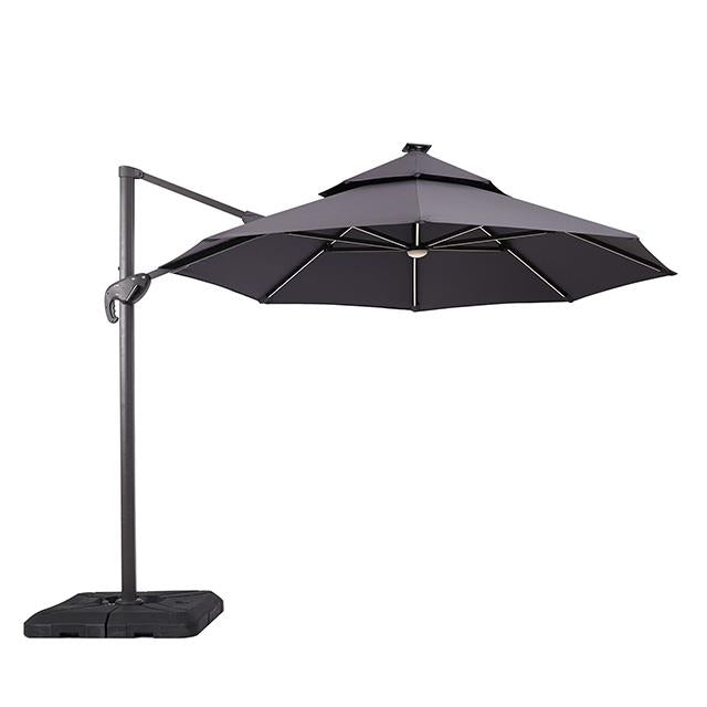  Furniture of America Fera LA-A032GY+BASE 10 Ft Round Umbrella w/ LED Bulb + 37" Large Base IMAGE 2