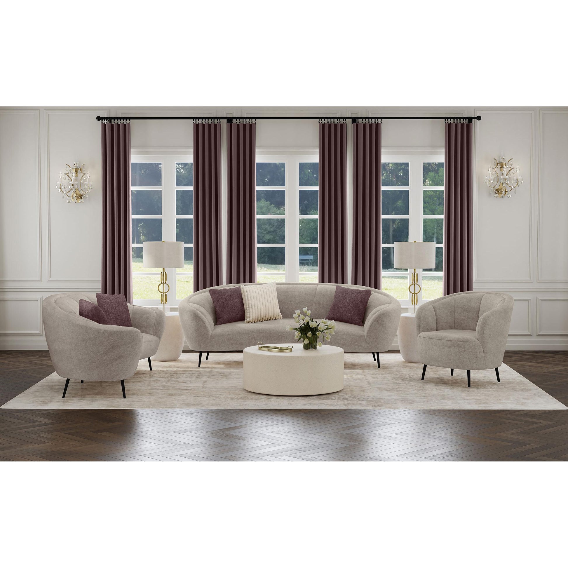  Coaster Furniture Ellorie 504838 Upholstered Channel Back Curved Loveseat - Beige IMAGE 8