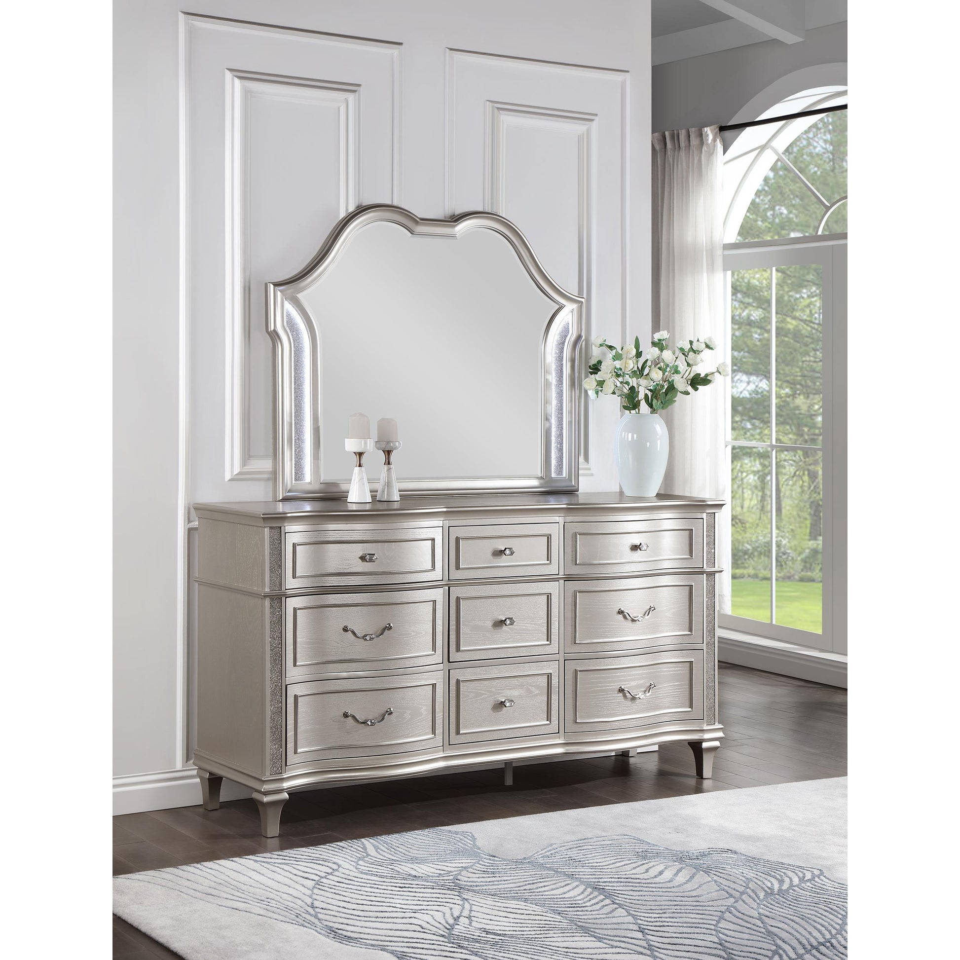  Coaster Furniture Evangeline 223393M 9-Drawer Dresser with Mirror - Silver Oak IMAGE 9