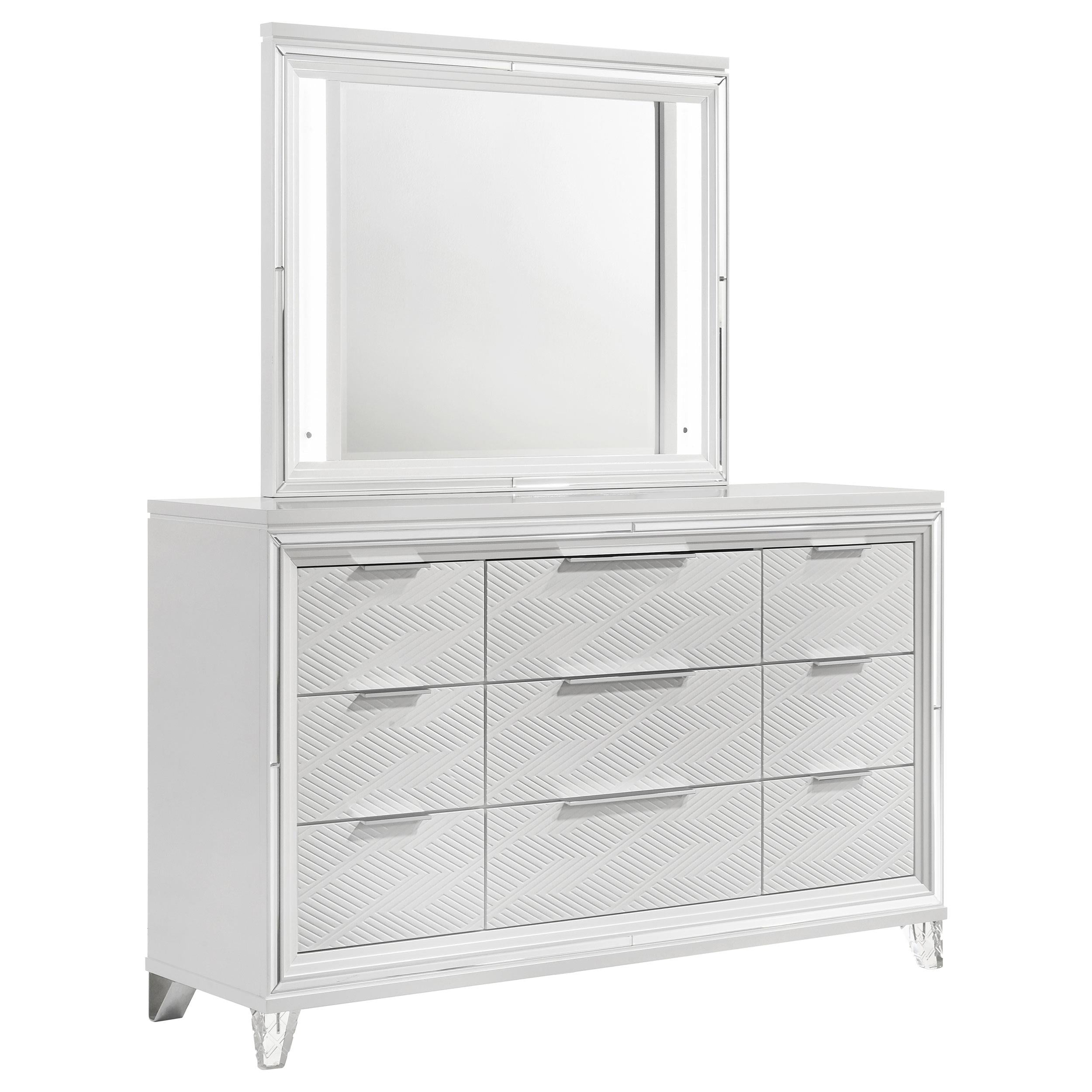  Coaster Furniture Marmore 224963M 9-Drawer Dresser and LED Mirror - White IMAGE 1