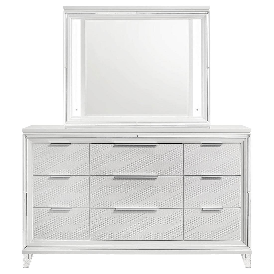  Coaster Furniture Marmore 224963M 9-Drawer Dresser and LED Mirror - White IMAGE 1