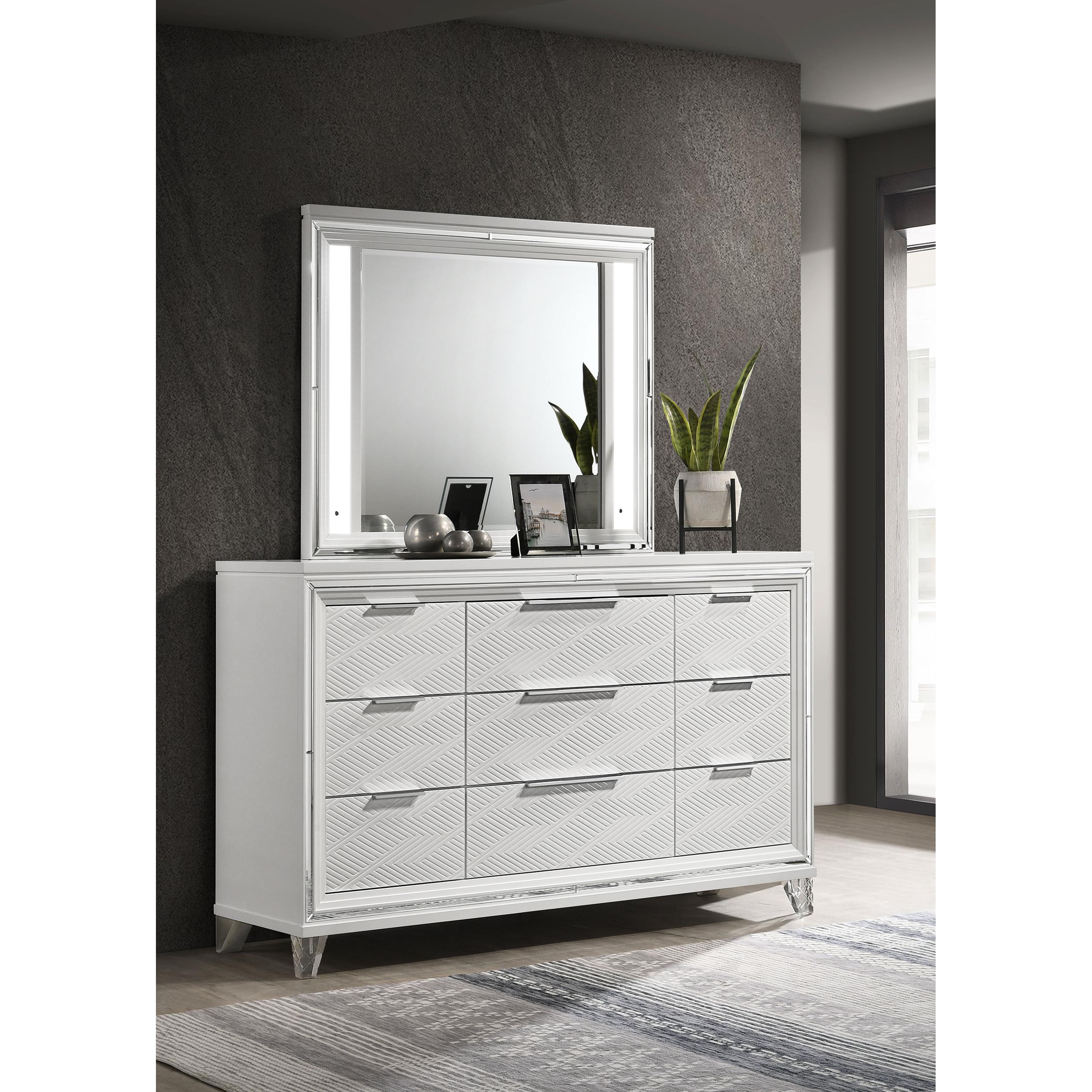  Coaster Furniture Marmore 224963M 9-Drawer Dresser and LED Mirror - White IMAGE 9