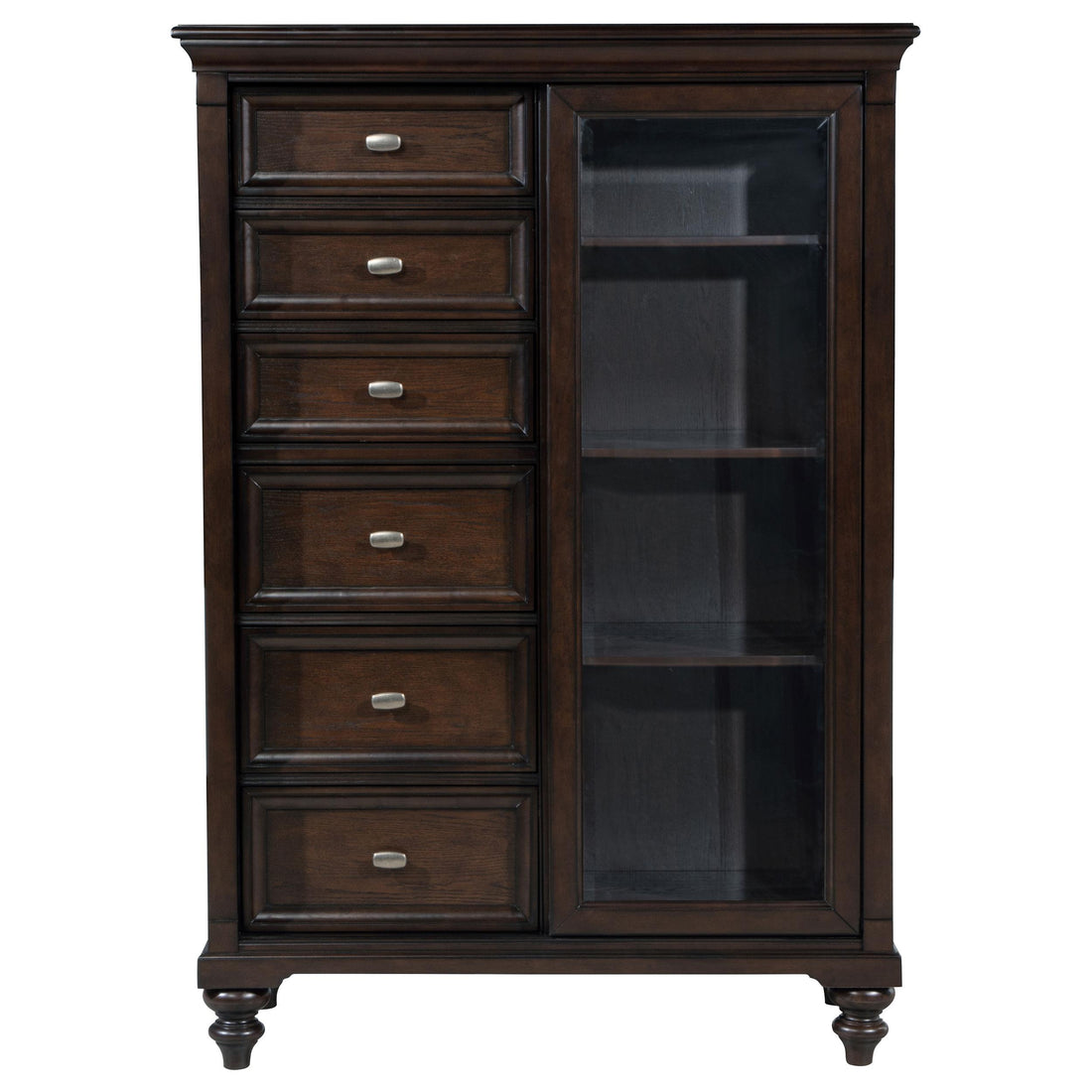  Coaster Furniture Andover 223637 6-Drawer Tempered Glass Door Chest - Dark Oak IMAGE 1