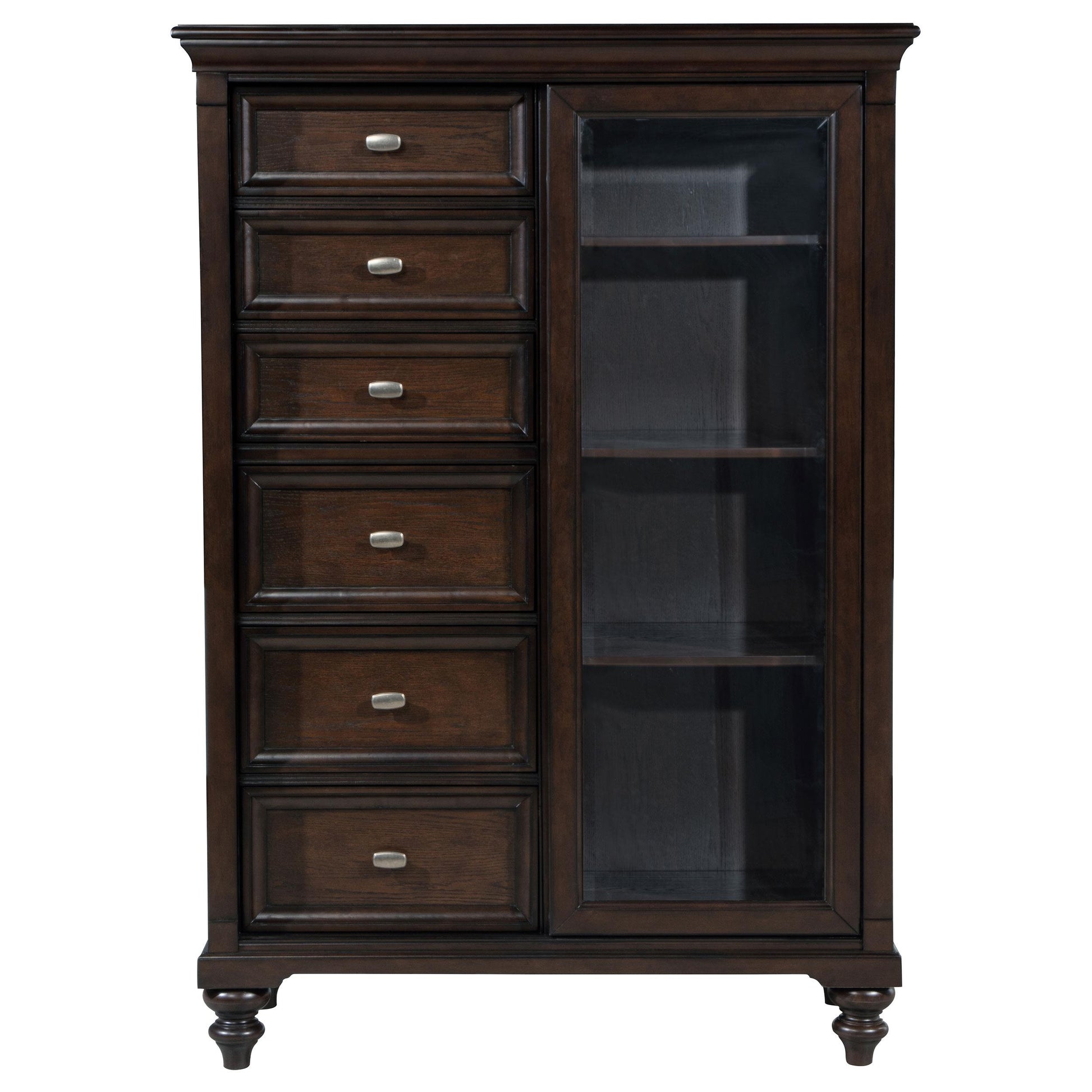  Coaster Furniture Andover 223637 6-Drawer Tempered Glass Door Chest - Dark Oak IMAGE 1