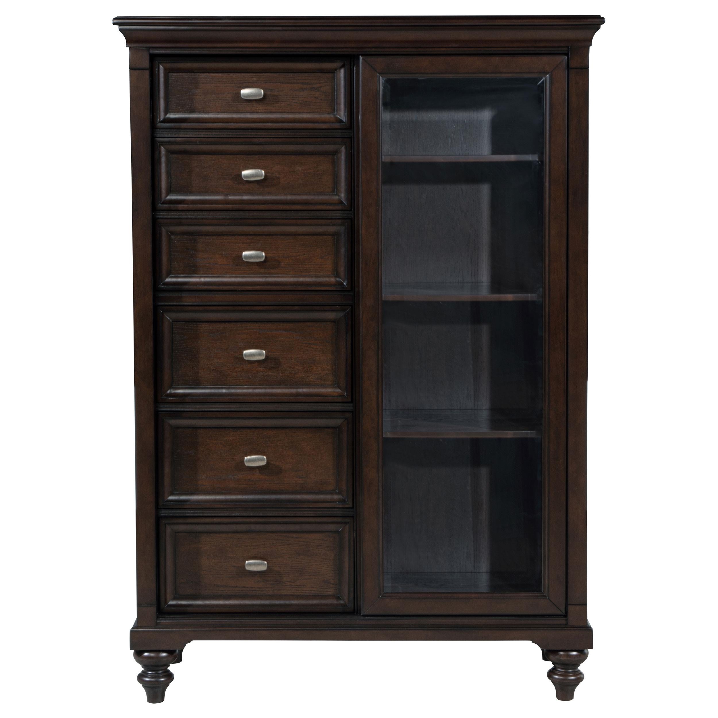  Coaster Furniture Andover 223637 6-Drawer Tempered Glass Door Chest - Dark Oak IMAGE 1